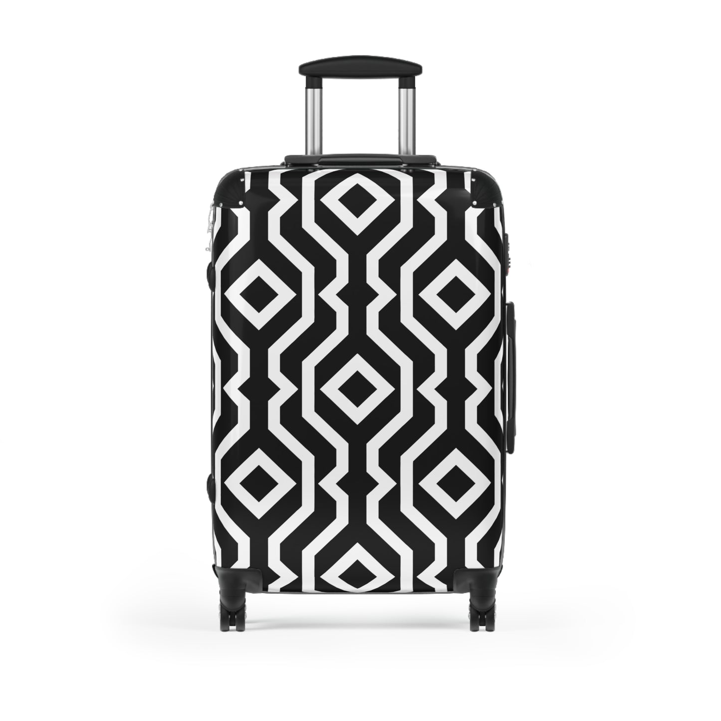 Black White Geometric Pattern Suitcase | Modern Diamond Luggage