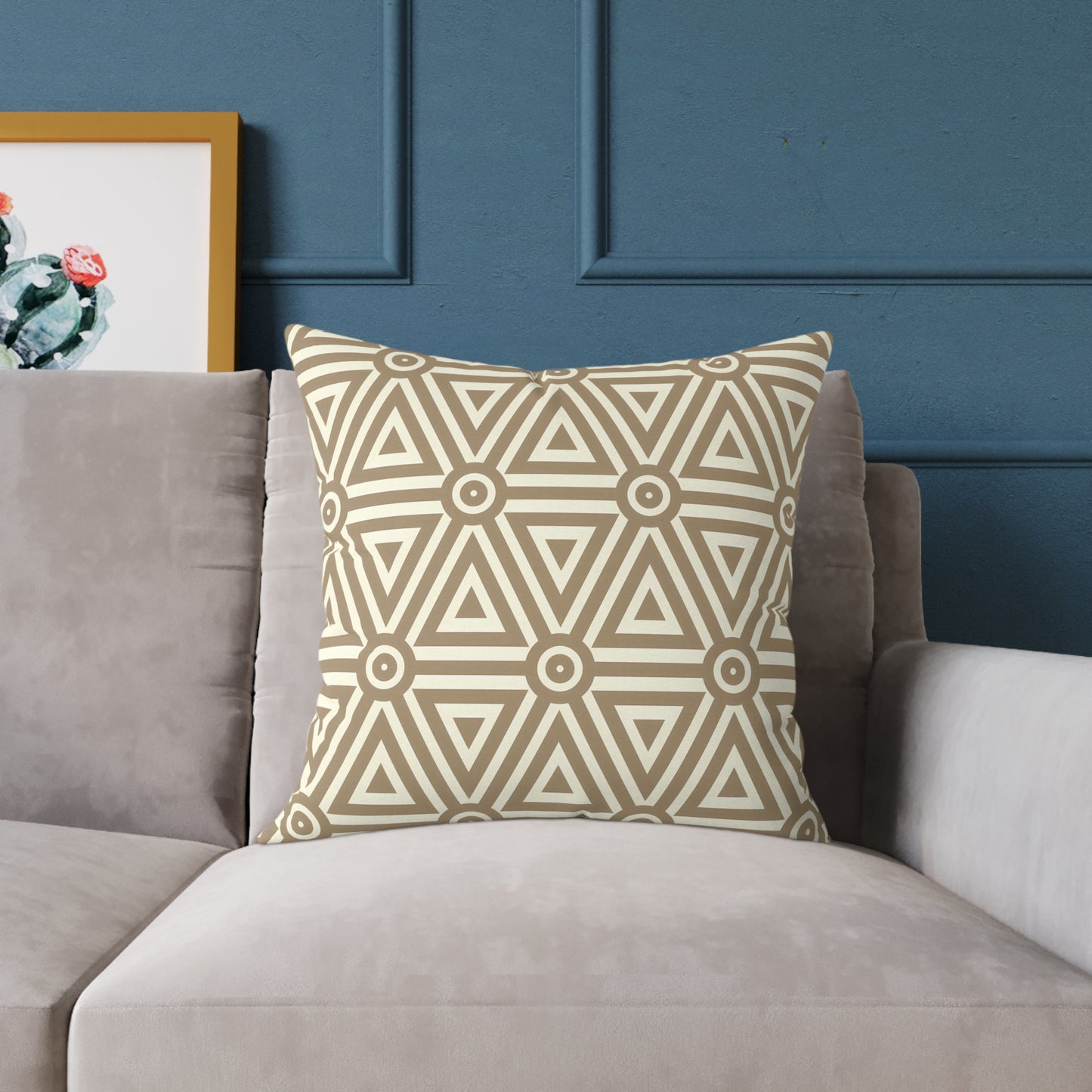 Geometric Triangle Pattern Square Pillow | Neutral Beige Canvas Pillow, Cozy Home Decor, Modern Throw Pillow, Boho Style, Gifts for Her