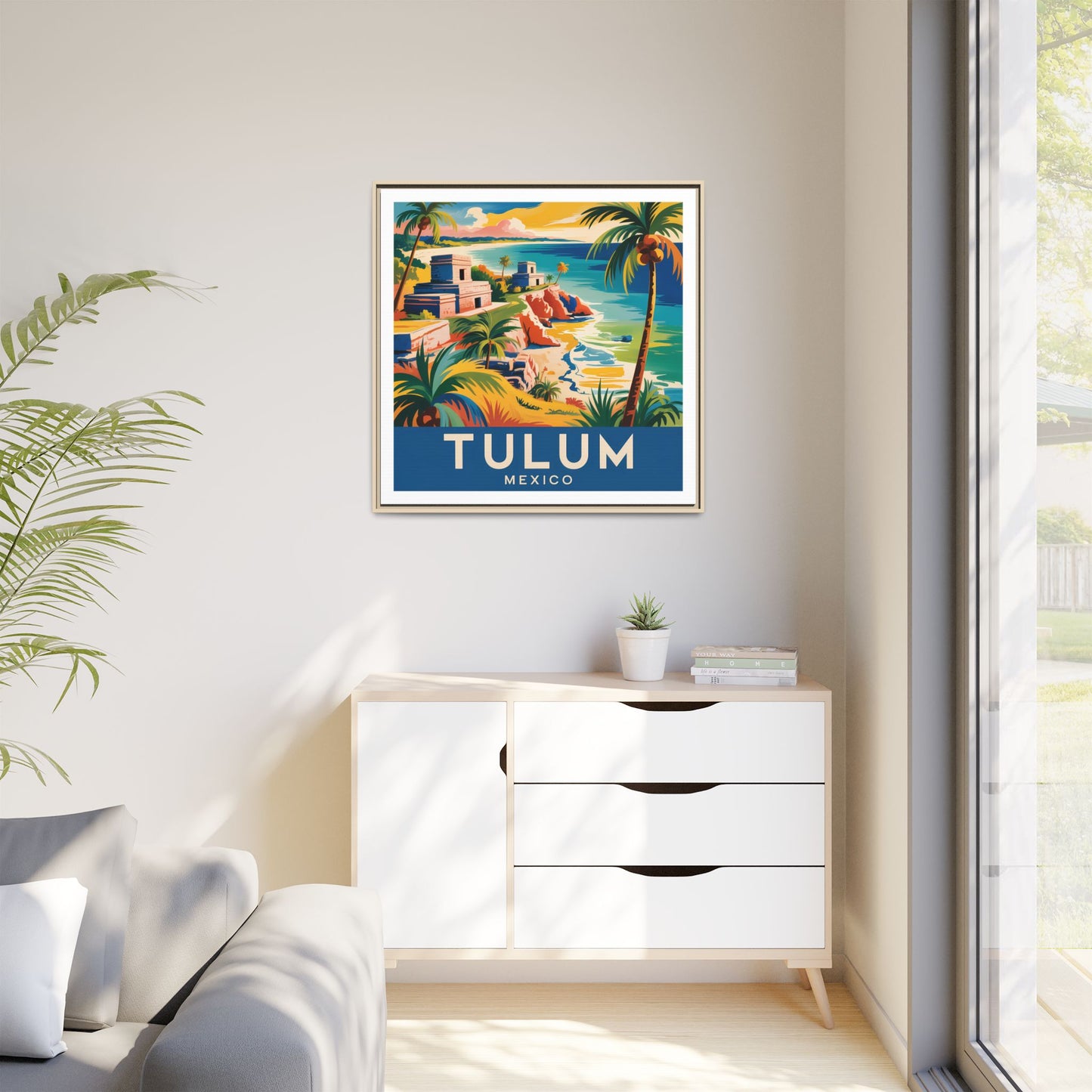 Tulum Mexico Vintage Look Framed Travel Canvas Wall Art