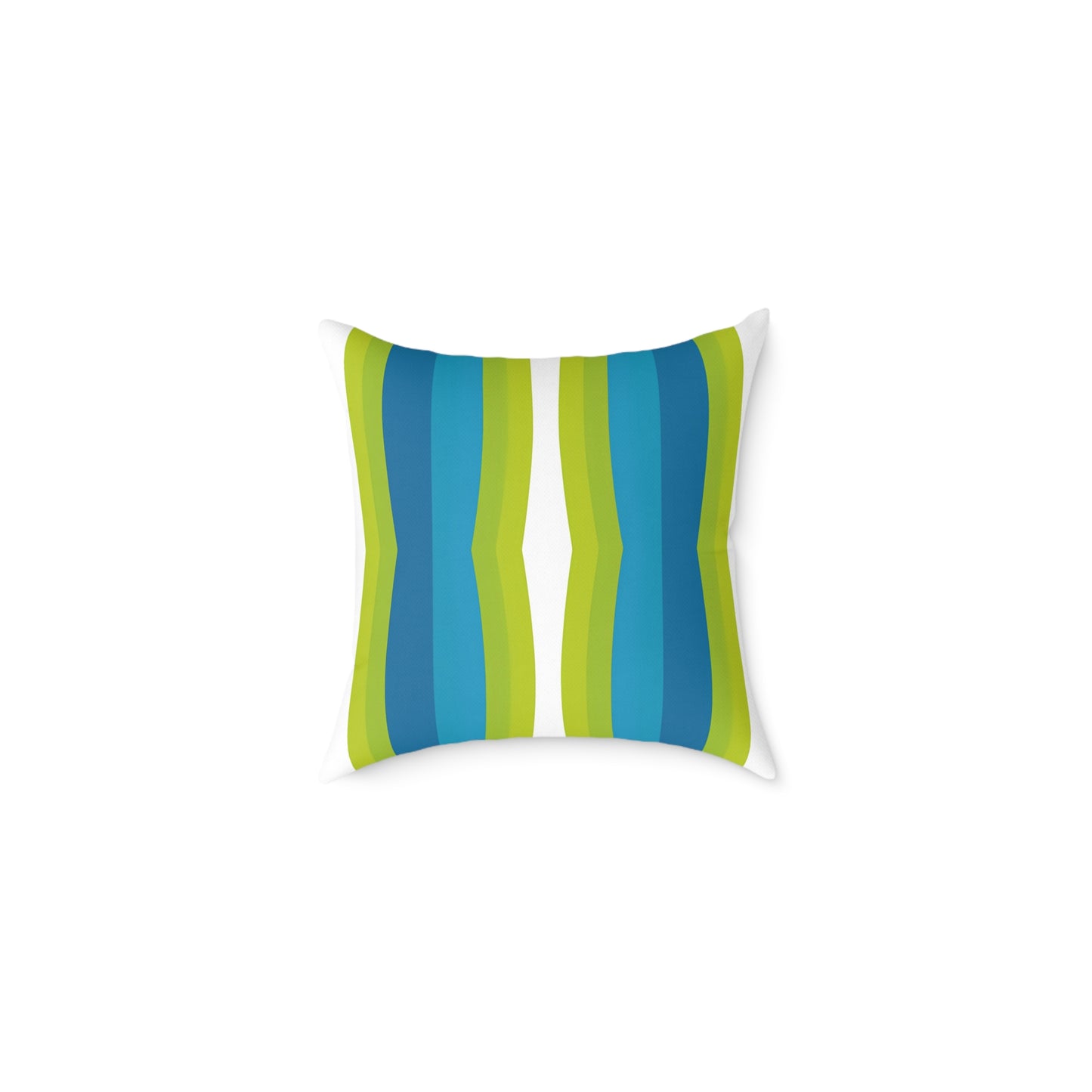 Blue Green Striped Wave Square Poly Canvas Pillow | Modern Geometric Throw Pillow