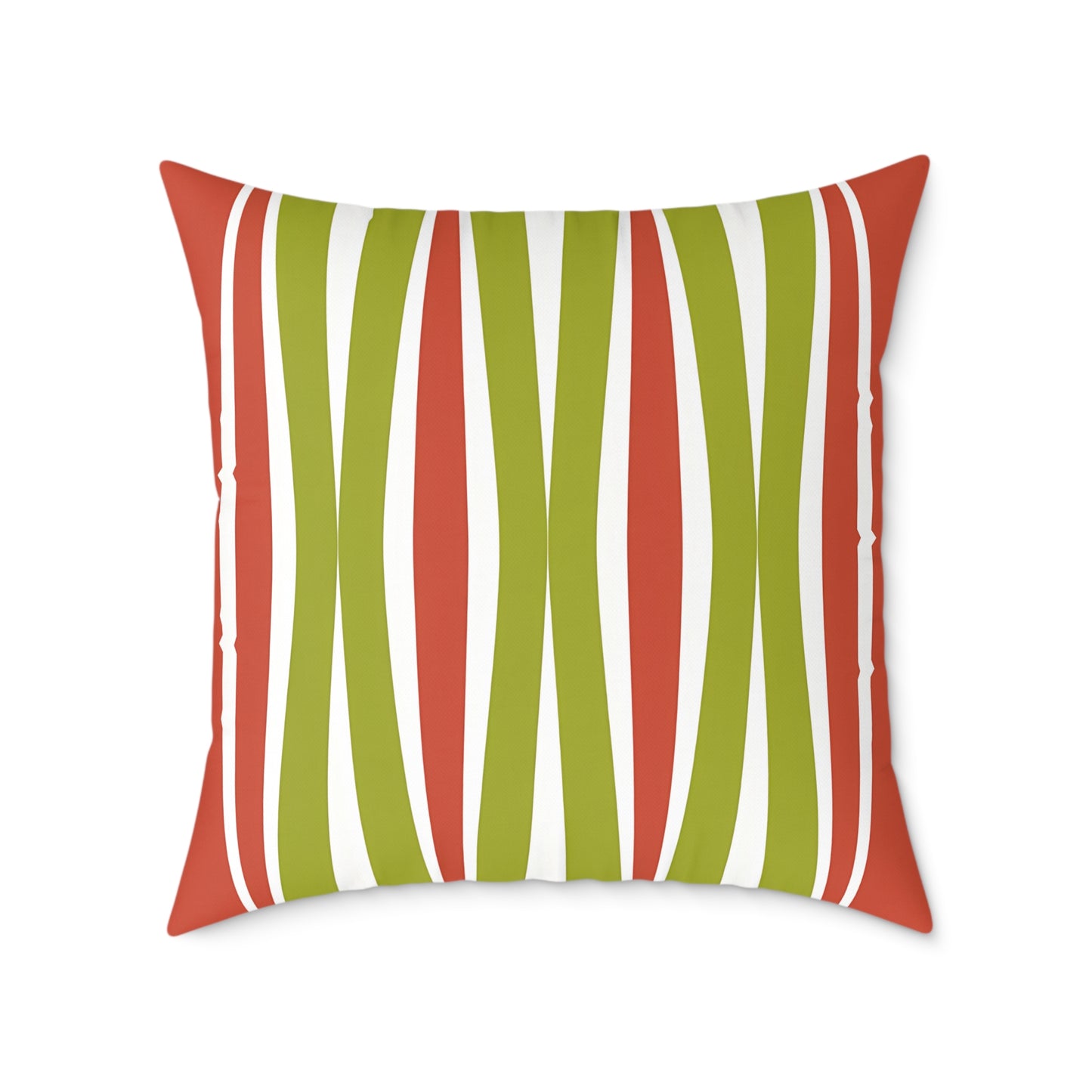 Orange Green Mid-Century Wavy Stripe Pillow | Square Throw Pillow