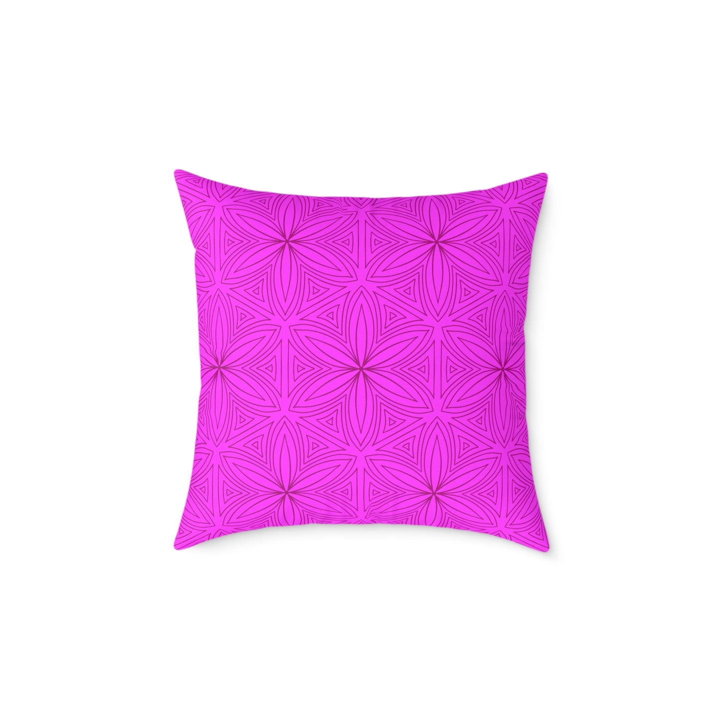 Geometric Fuchsia Pink Floral Pattern Pillow | Square Poly Canvas Pillow