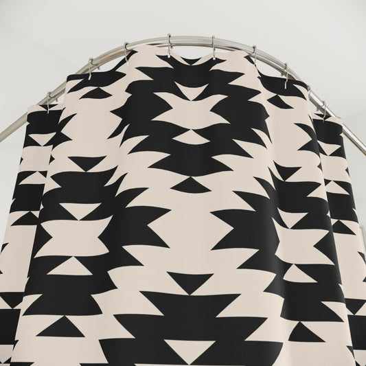 Southwestern Geometric Shower Curtain | Black Off-White Aztec Pattern