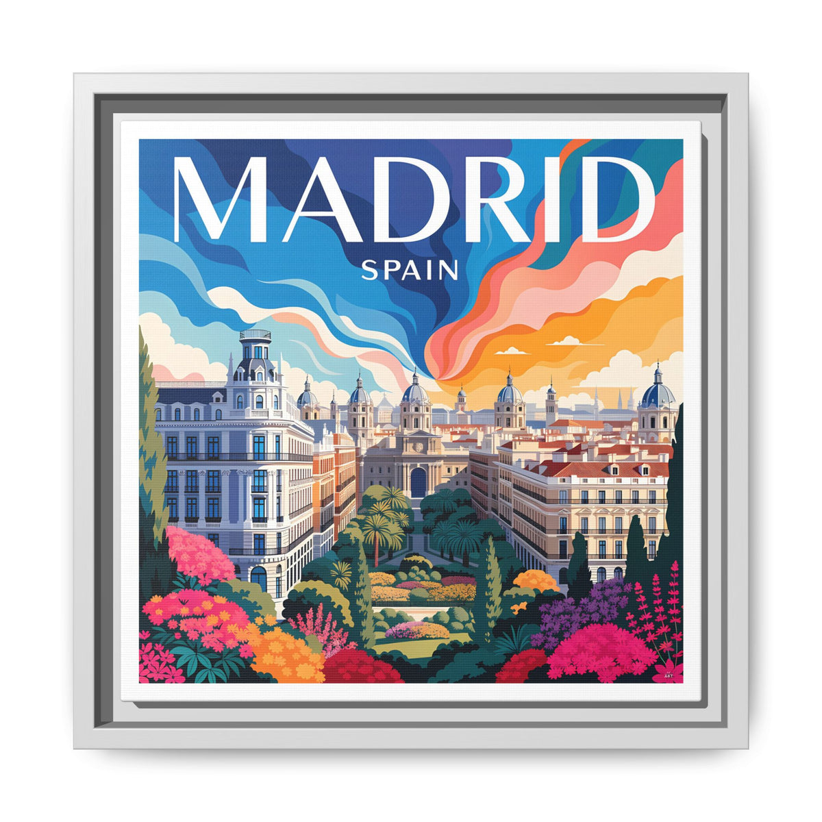 Madrid Spain Travel Art Matte Canvas Framed | Cityscape Wall Art