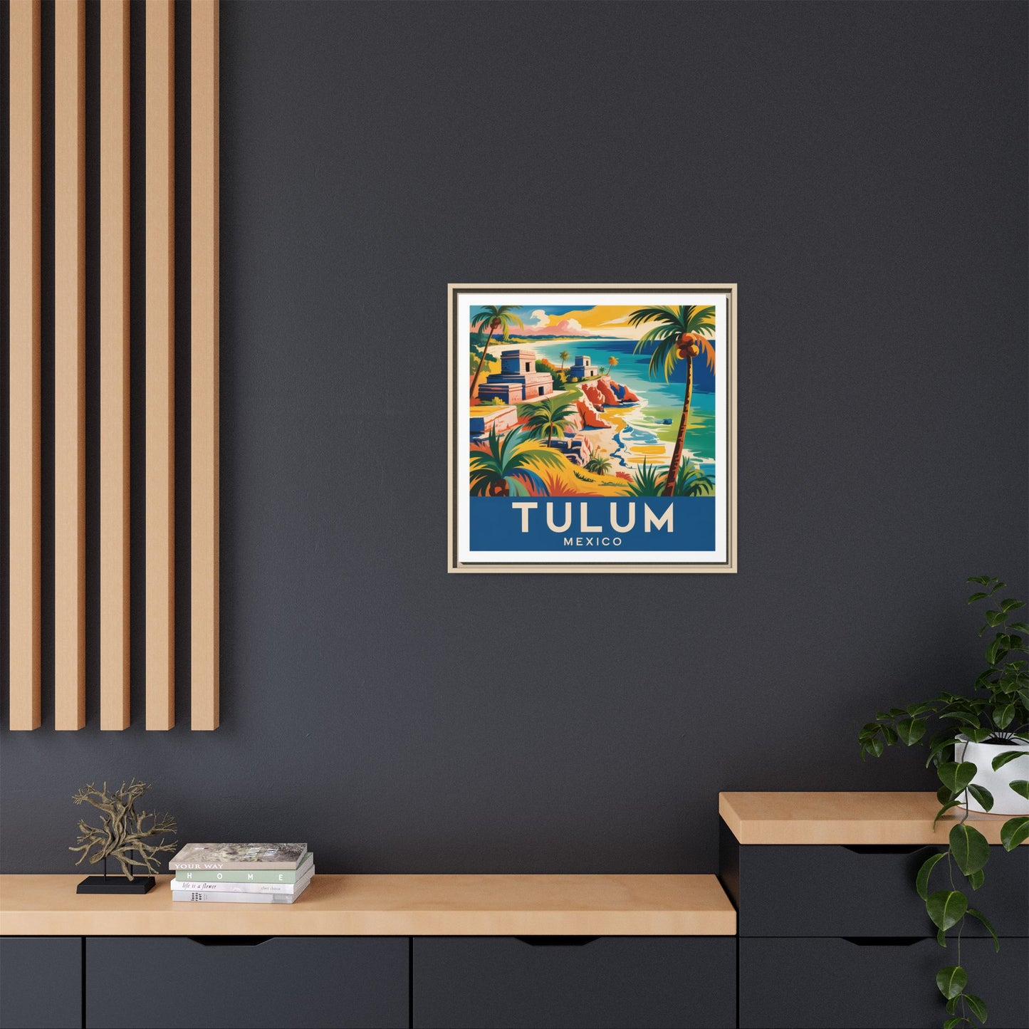 Tulum Mexico Vintage Look Framed Travel Canvas Wall Art
