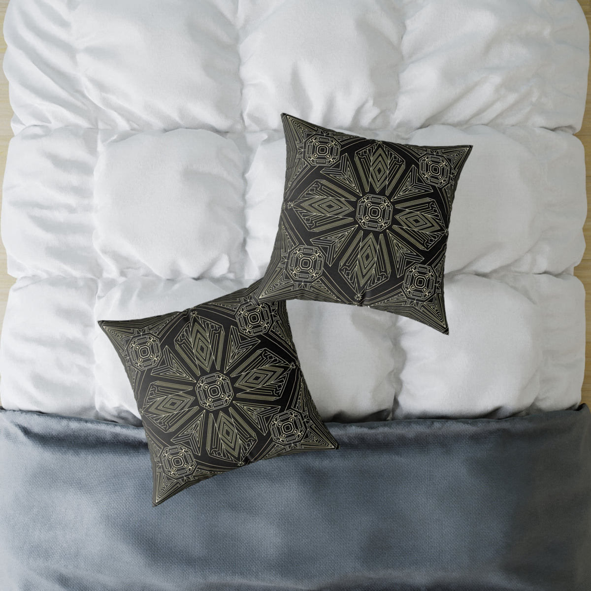 Geometric Mandala Pattern Pillow | Black Taupe Tribal Decorative Cushion