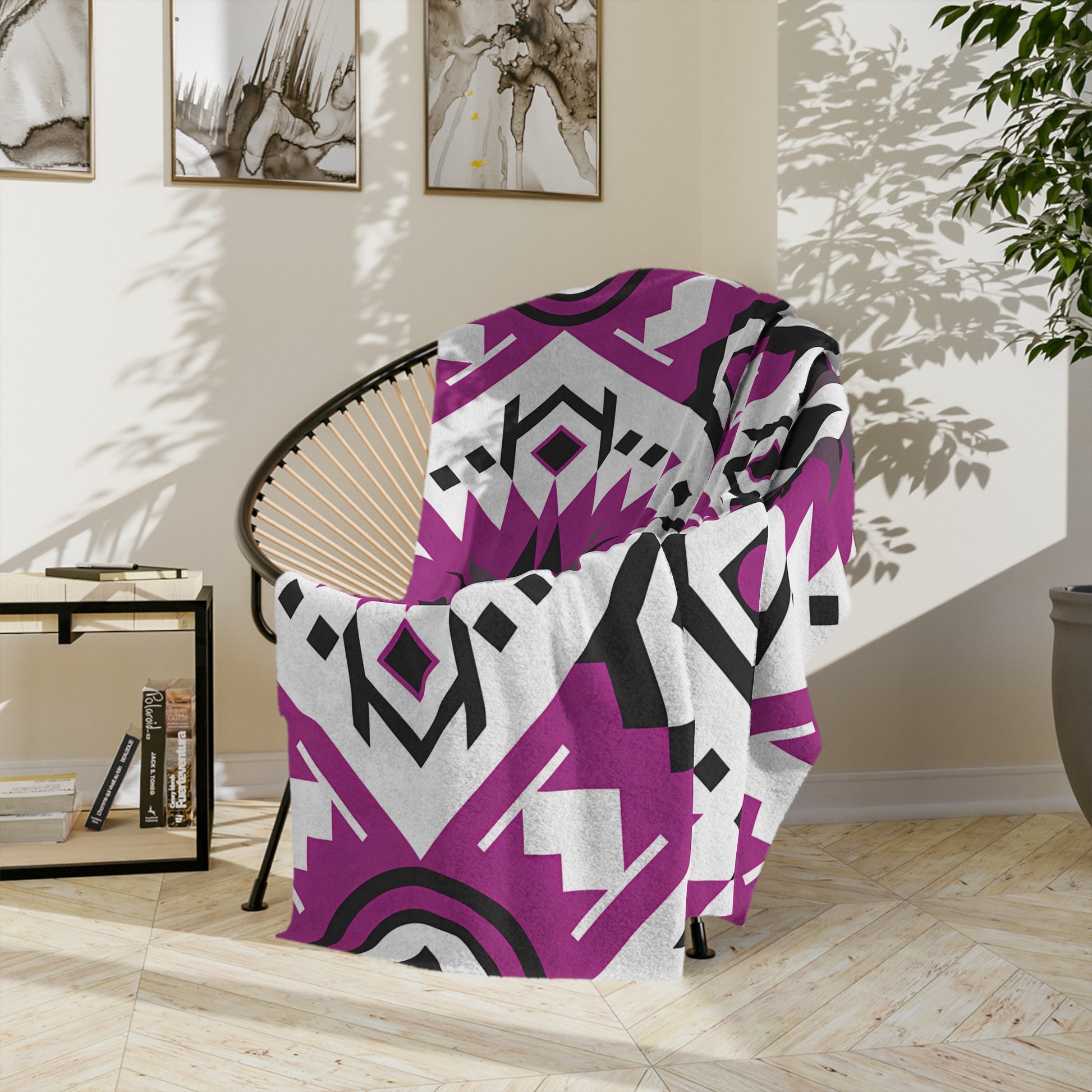Boho Chic Velveteen Microfiber Blanket - Cozy Home Decor, Gift for Her, Tribal Pattern, Indoor/Outdoor Throws, Birthday, Housewarming - LOLA VEGAS ART