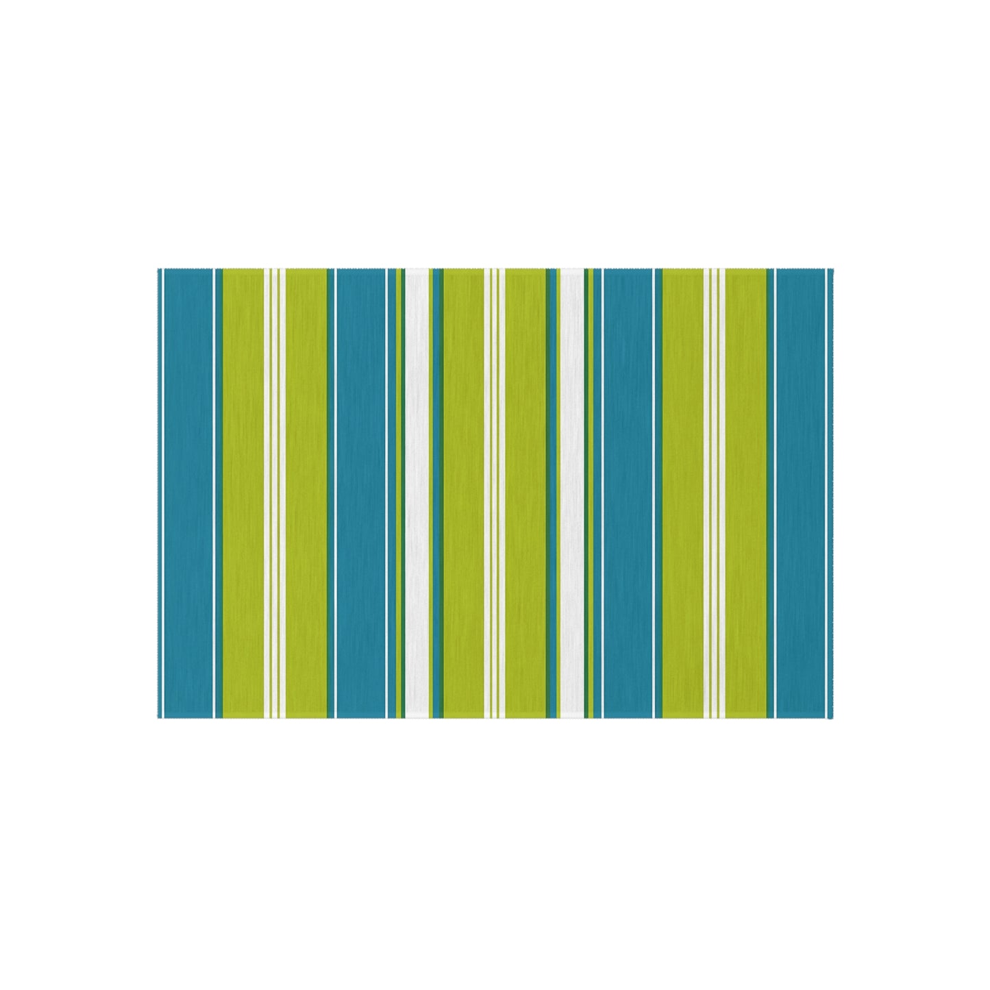 Blue Green White Stripe Outdoor/Indoor Rug | Patio Mat, Weather-Resistant