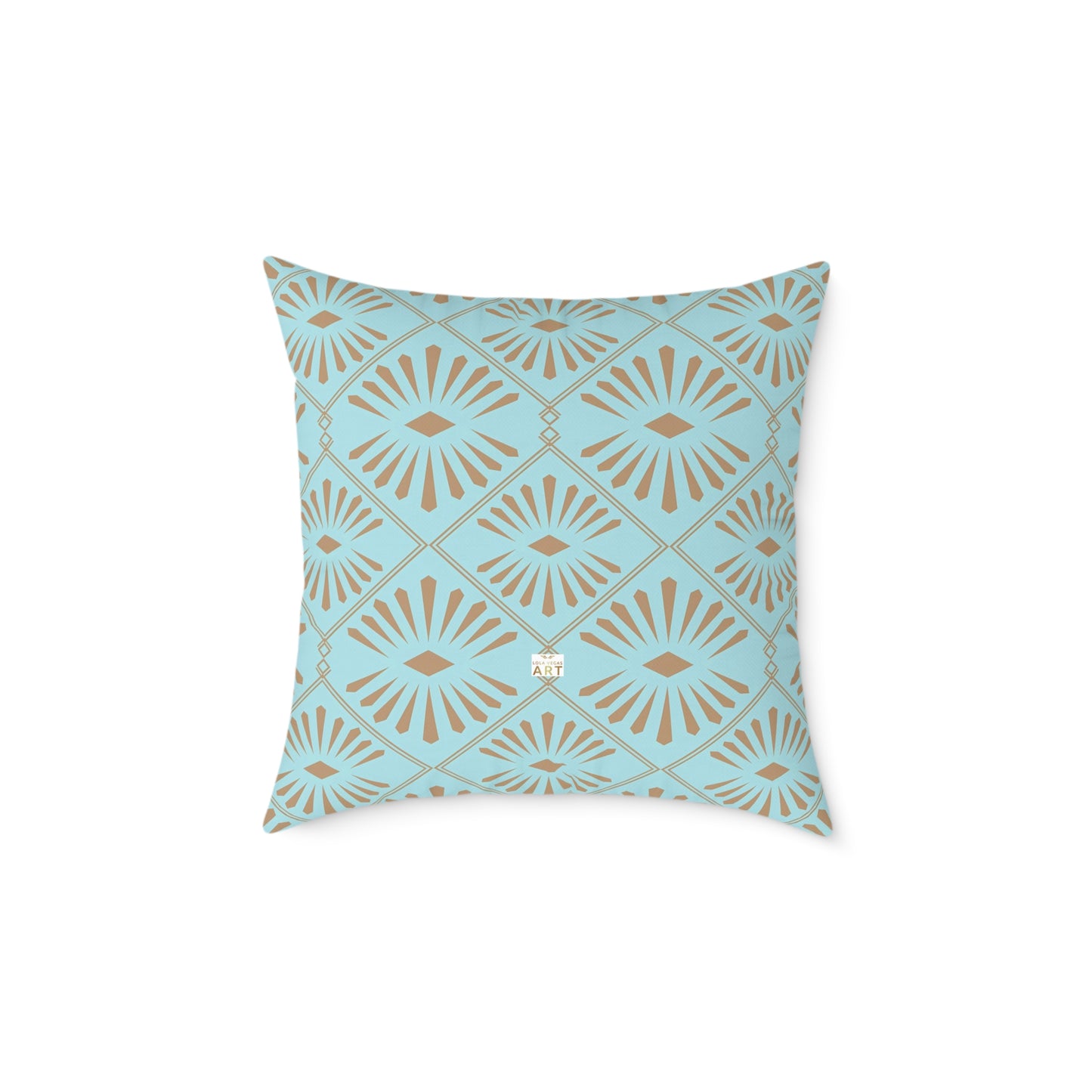 Dark Gold Geometric Fan Pattern Square Poly Canvas Pillow | Turquoise Throw Pillow