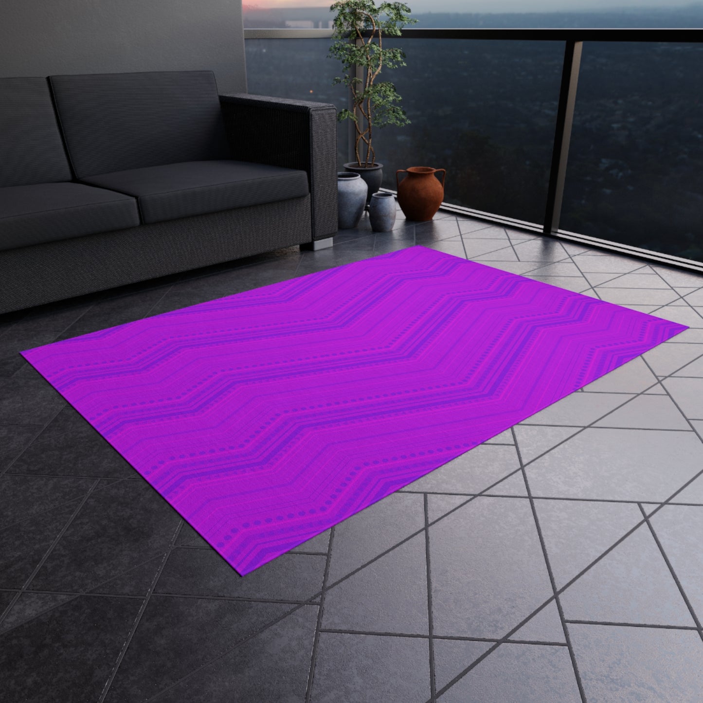 Pink and Purple Chevron Zigzag Pattern Outdoor/Indoor Rug | Chevron Patio Mat