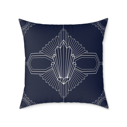 Art Deco Geometric Pattern Square Pillow | Navy White Canvas Throw Pillow