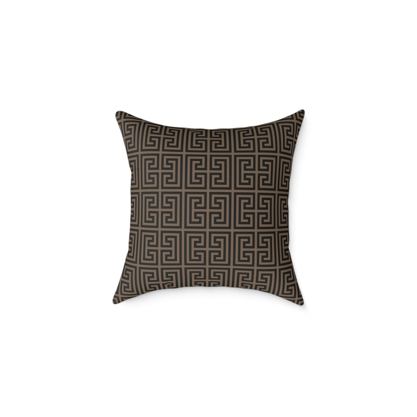 Greek Key Pattern Square Pillow | Geometric Throw Pillow, Neutral Brown and Black Home Decor