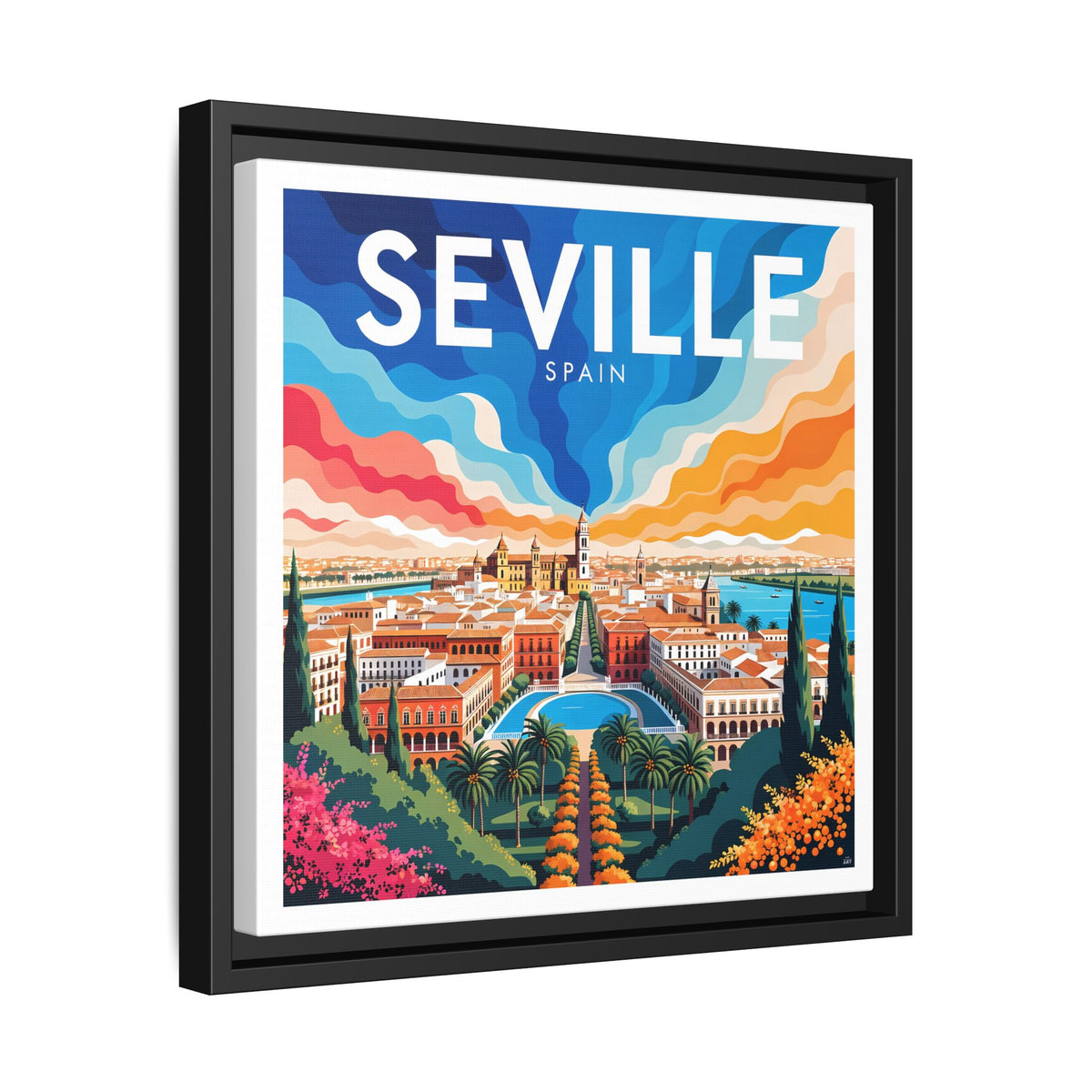 Seville Spain Vintage Travel Framed Canvas Wall Art