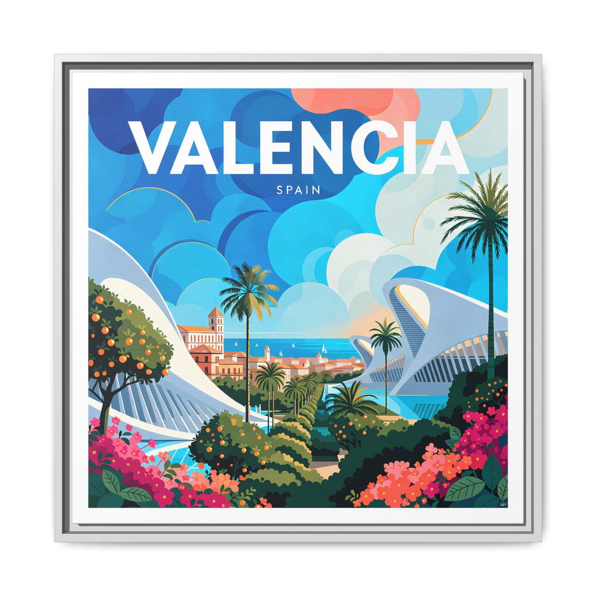 Valencia Spain travel Framed  Canvas Wall Art | colorful cityscape art