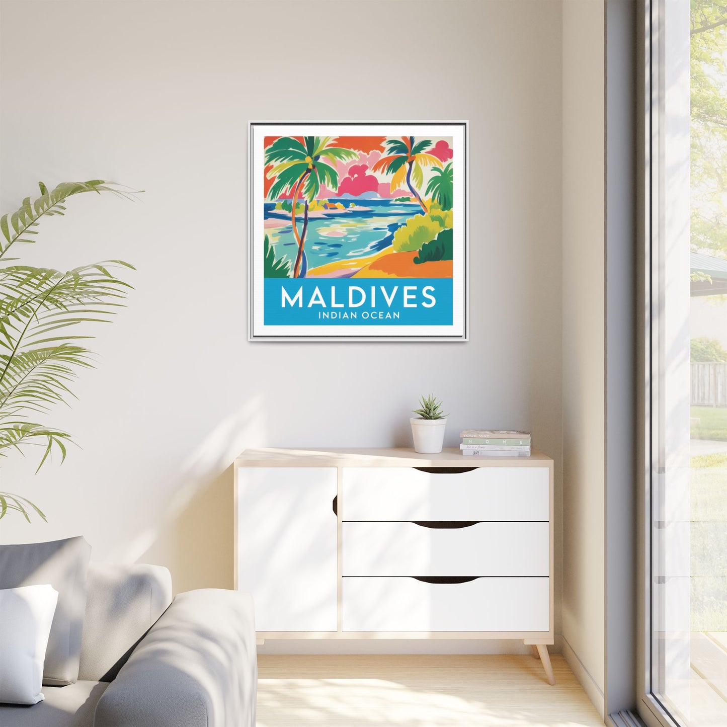 Maldives Beach Art Matte Canvas Framed | Tropical Island Wall Art