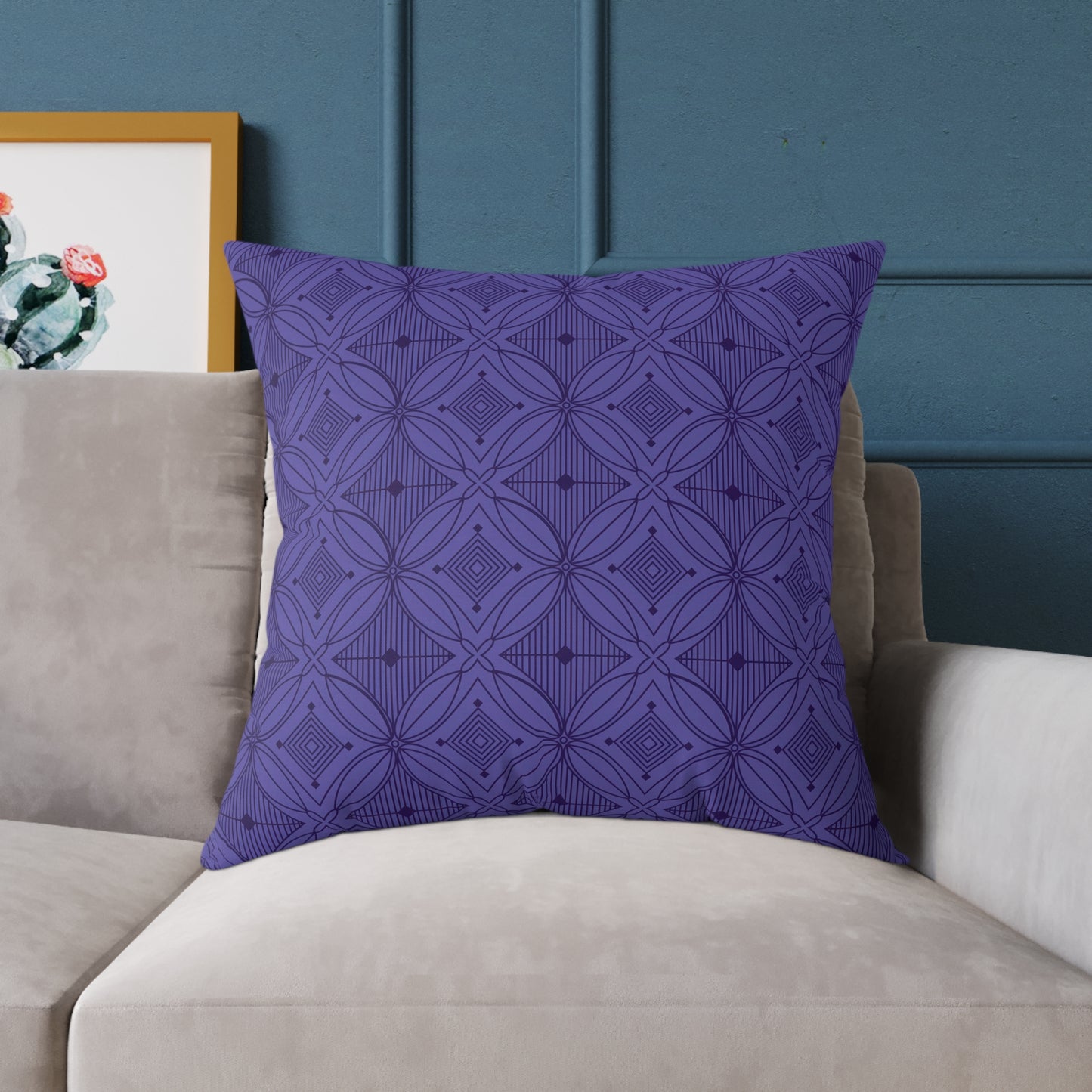 Geometric Mosaic Pattern Square Poly Canvas Pillow | Purple Tile Design