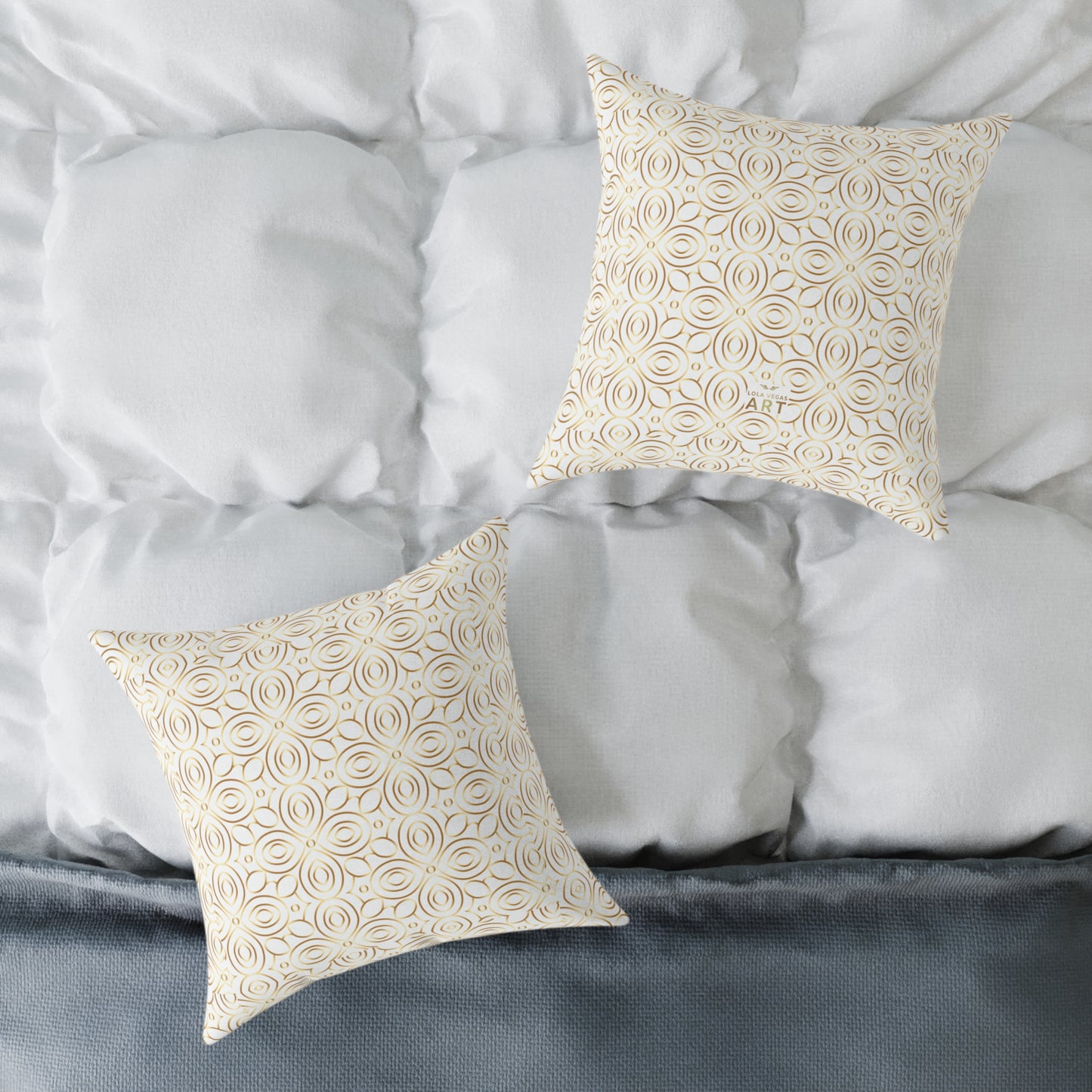 Neutral Floral Medallion Square Poly Canvas Pillow | Beige Boho Pattern