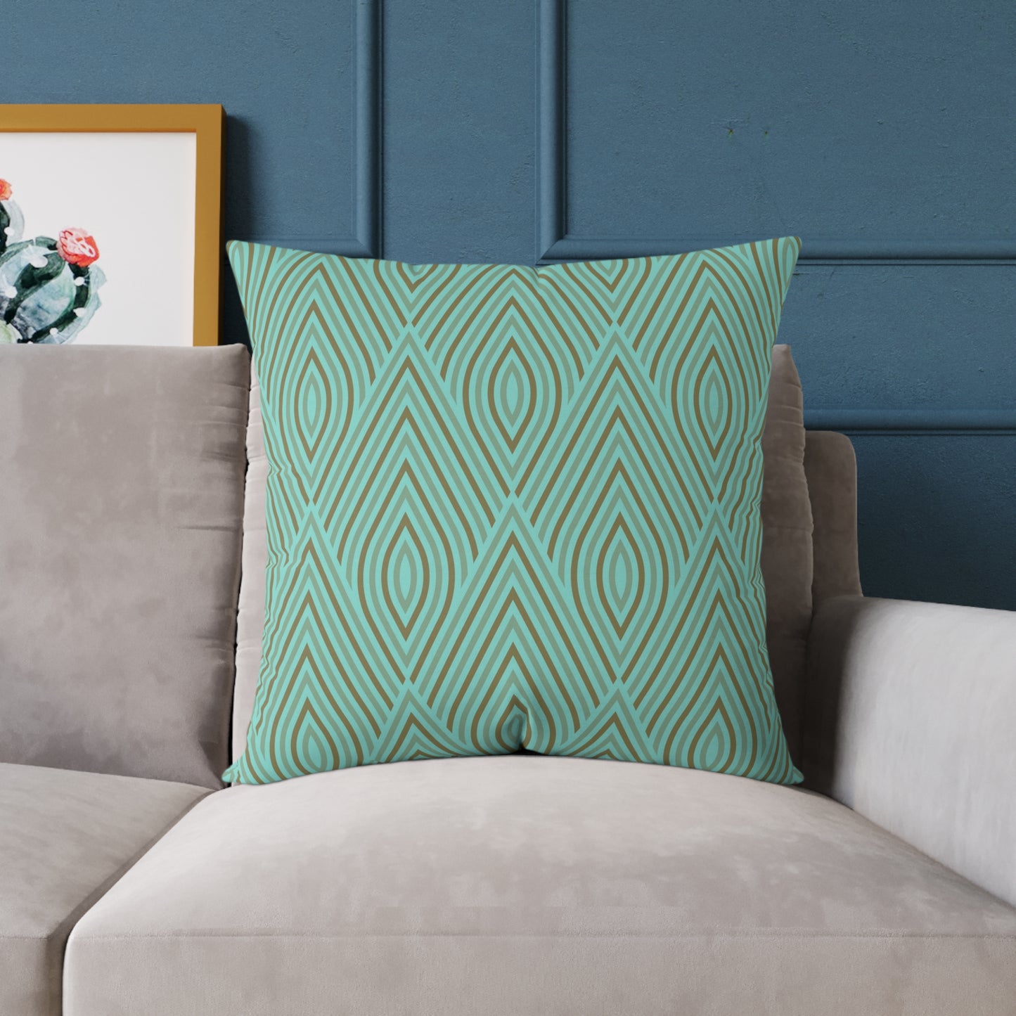 Teal Geometric Diamond Pattern Pillow | Square Poly Canvas Pillow