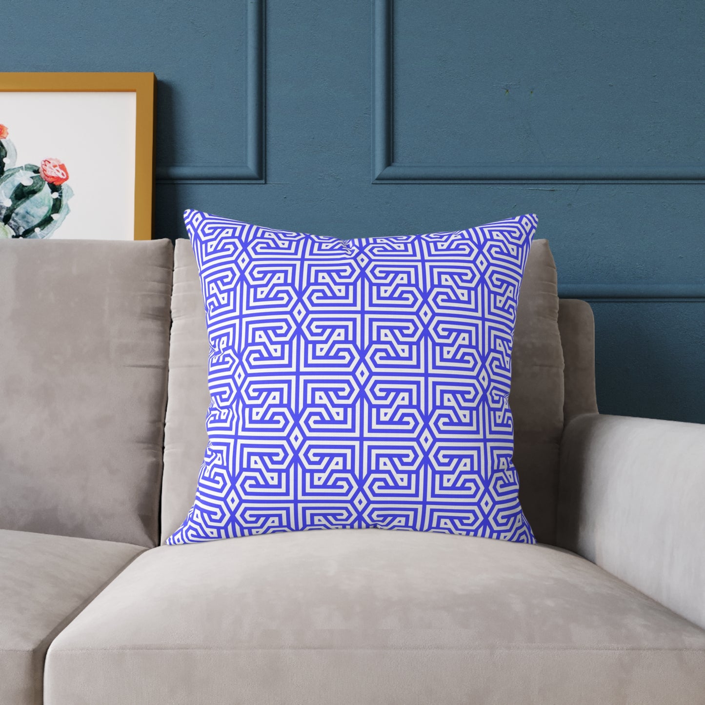 Geometric Greek Key Pattern Periwinkle Pillow | Square Canvas Throw Pillow, Modern Home Decor, Accent Cushion, Gift for Her, Boho Style,