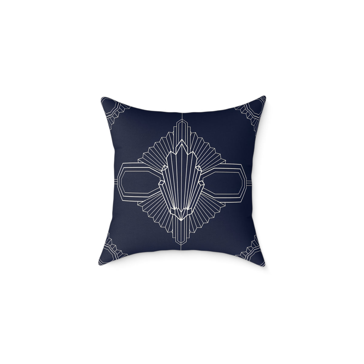 Art Deco Geometric Pattern Square Pillow | Navy White Canvas Throw Pillow