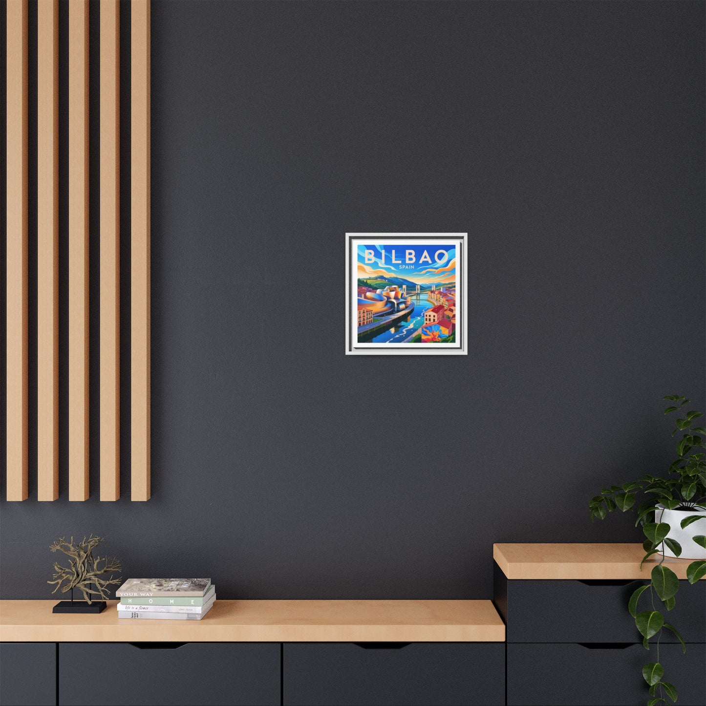 Bilbao Spain travel art Matte Canvas Framed | Bilbao cityscape wall art