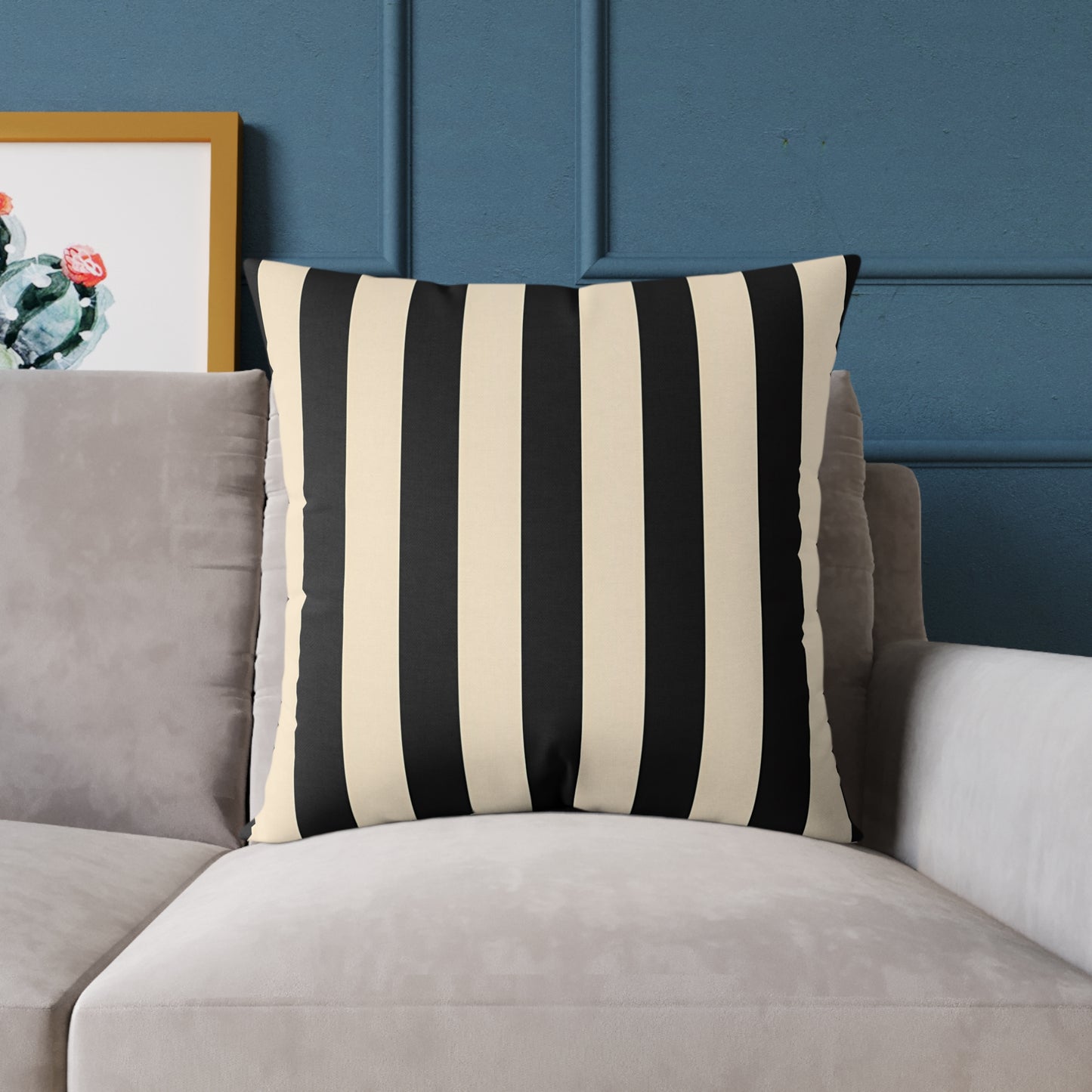 Black and Cream Vertical Stripe Square Pillow | Canvas Throw Pillow