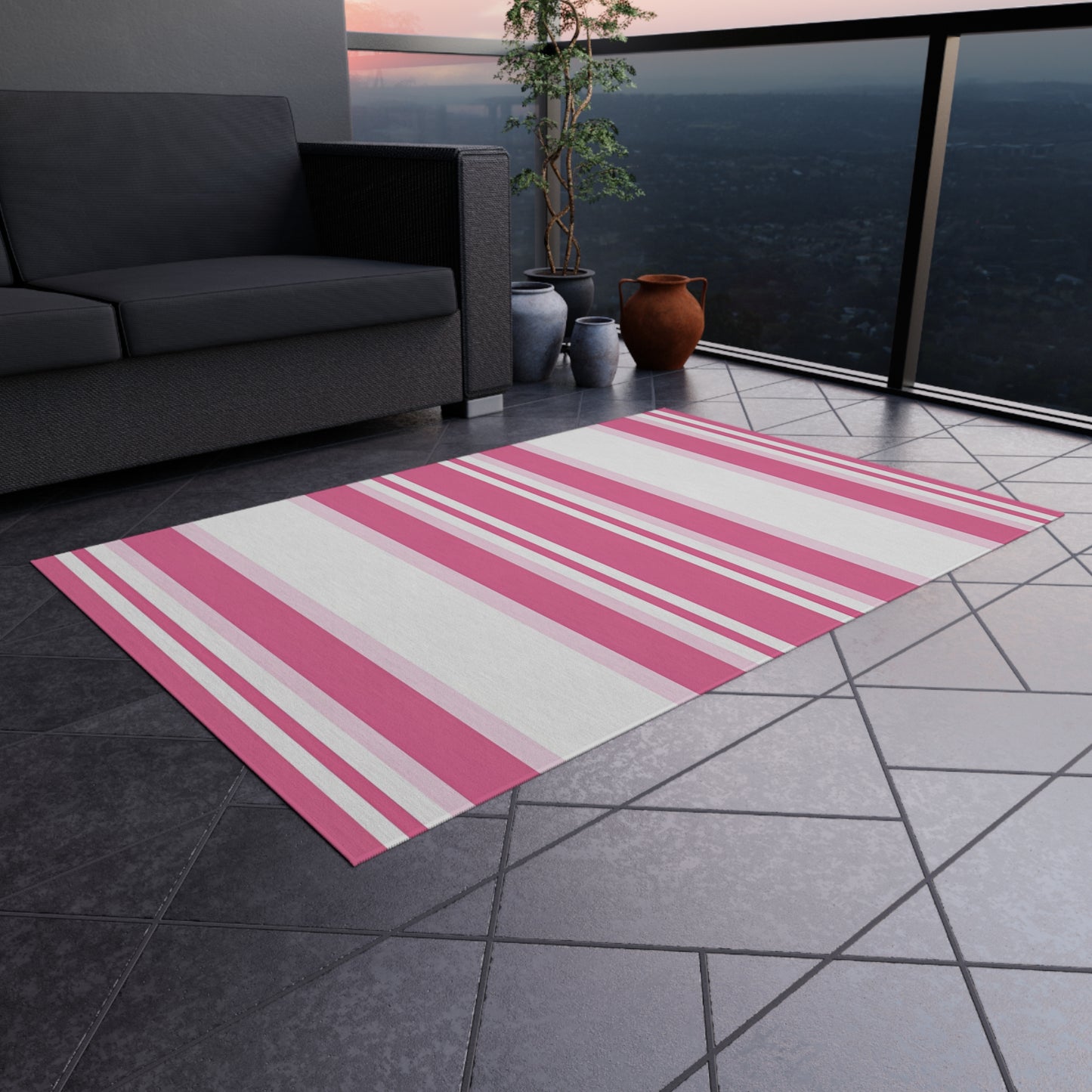 Pink Striped Pattern Outdoor/Indoor Rug | Patio Mat, Weather-Resistant