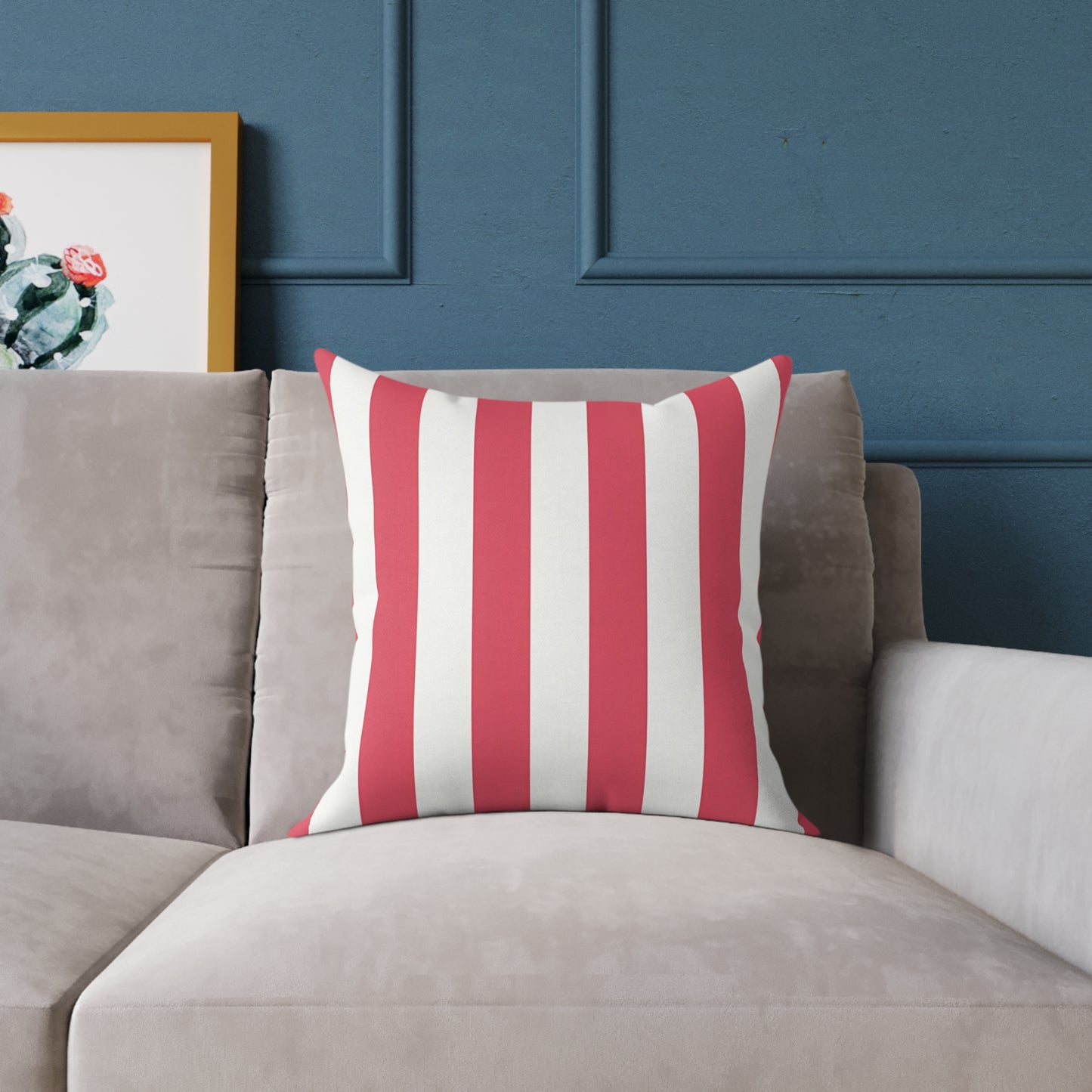 Red and White Vertical Stripes Pillow | Nautical Coastal Decorative Cushion