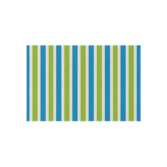 Blue Green Striped Outdoor/Indoor Rug | Patio Mat, Porch Deck Floor Covering