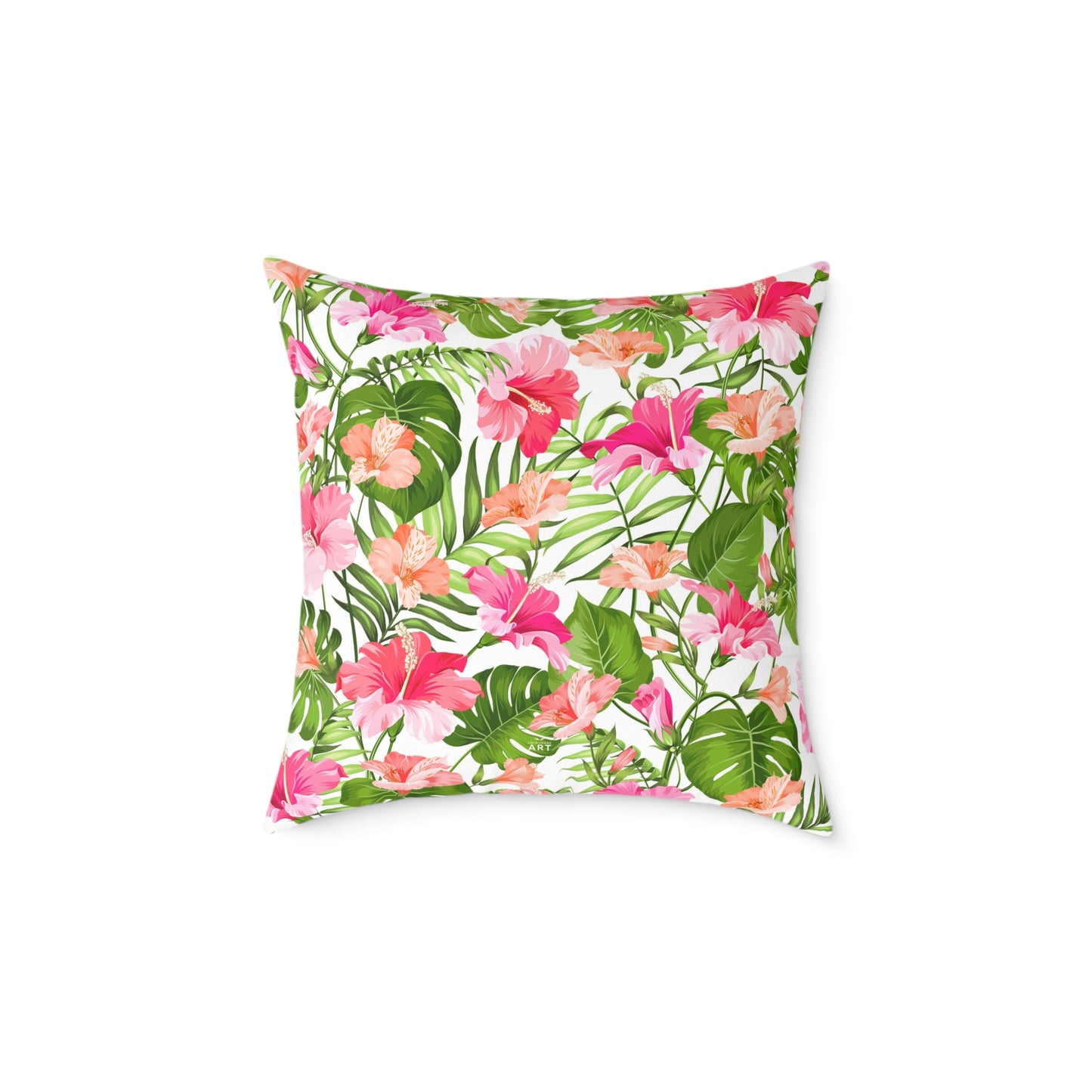 Pink Tropical Hibiscus Floral Square Pillow | Botanical Throw Cushion