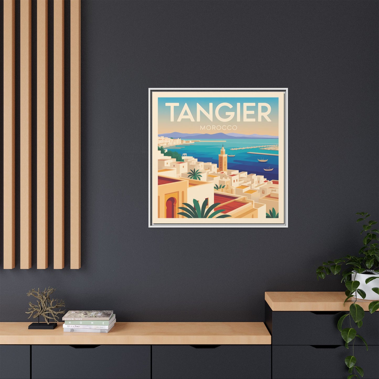 Tangier Morocco Travel Framed Wall Art Matte Canvas | Vintage Style Coastal Wall Art