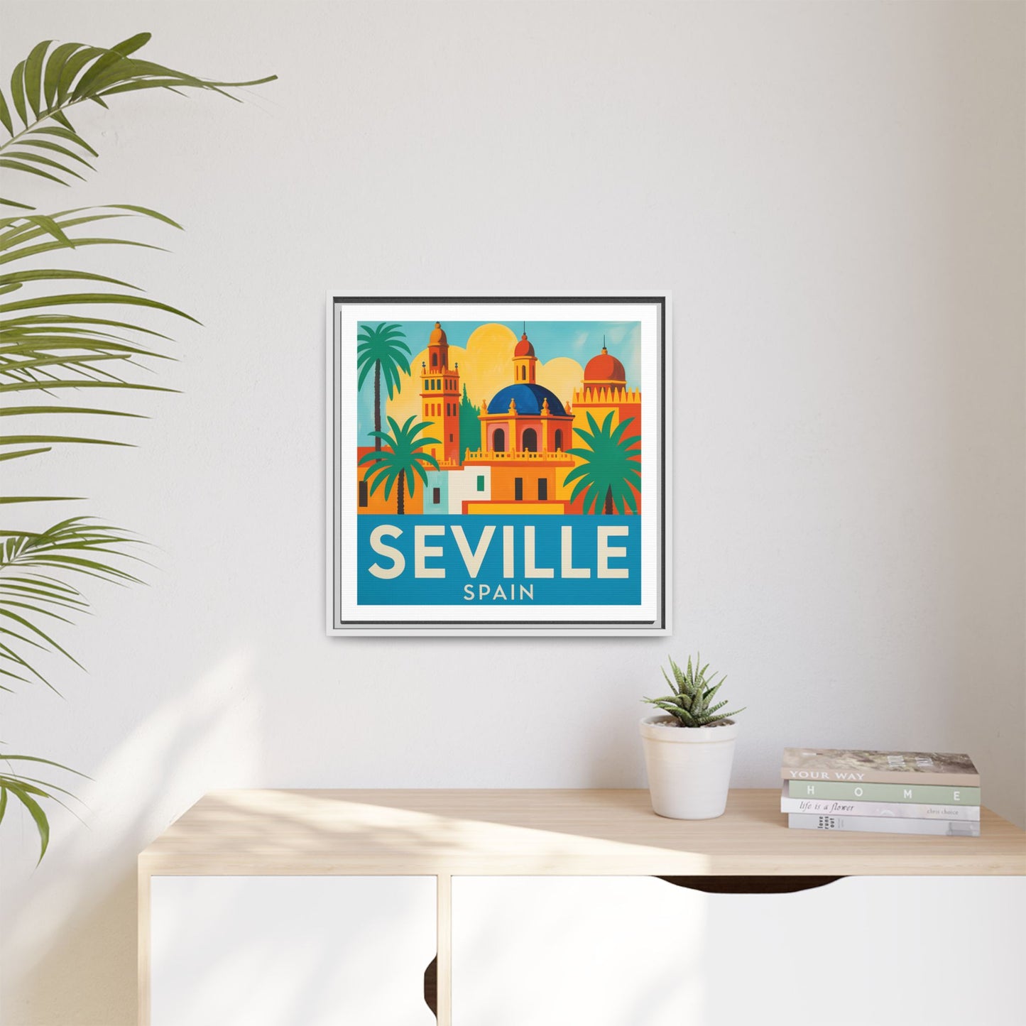 Seville Spain Vintage Travel Look Matte Canvas Wall Art Framed