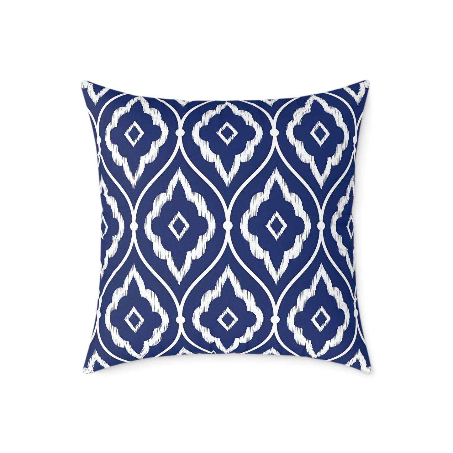 Navy and White Ikat Geometric Pattern Square Pillow | Coastal Home Decor