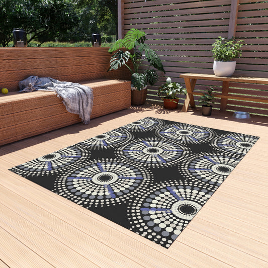 Black, White and Purple Outdoor/Indoor Boho Rug, Patio Decor, Garden Mat, Porch Rug, Vintage Style, Home Flooring, Cozy Outdoor Living - LOLA VEGAS ART