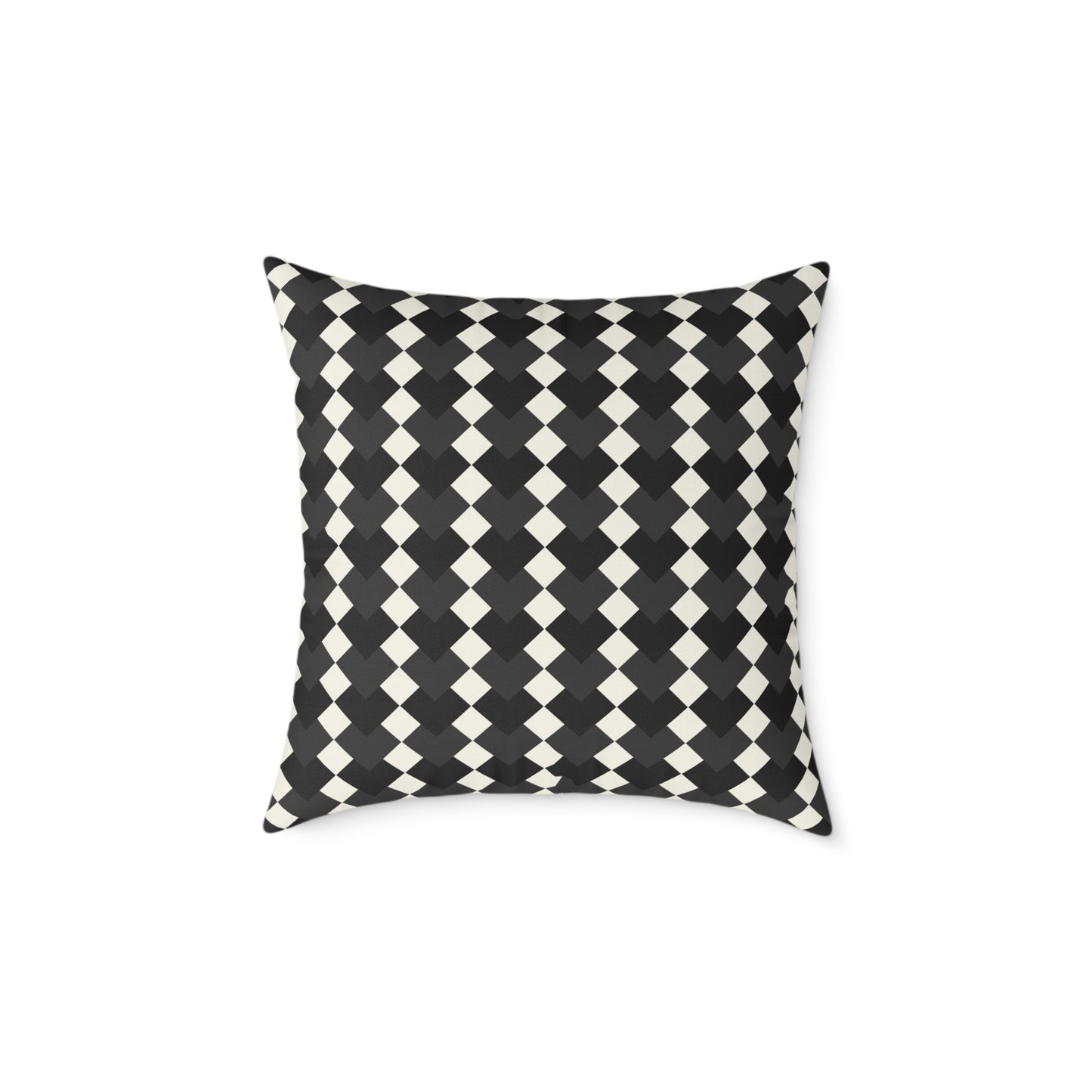 Black White Harlequin Diamond Pattern Pillow | Square Poly Canvas Pillow