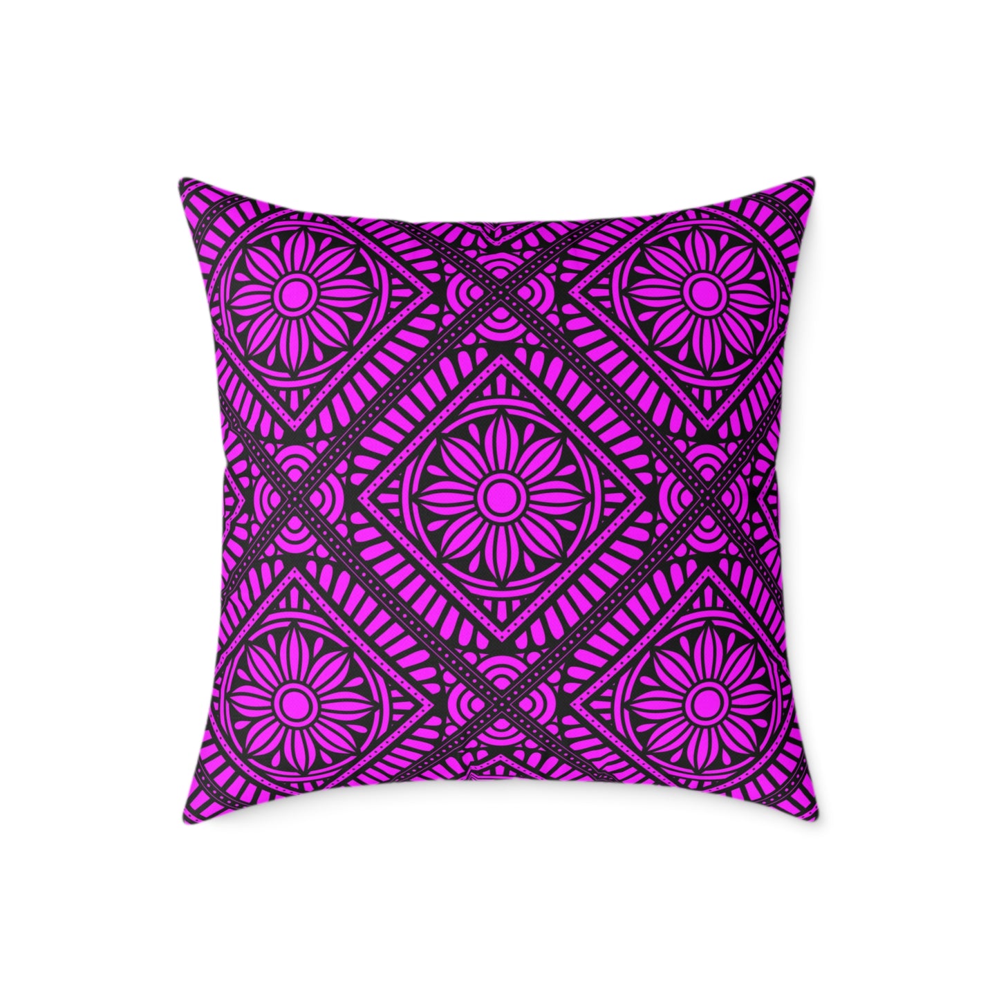 Magenta Floral Tile Pillow | Square Throw Pillow, Geometric Pattern