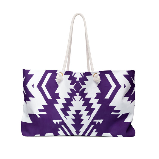 Weekender Bag - Purple and White Southwestern Design - Southwestern Boho Style Travel Accessory