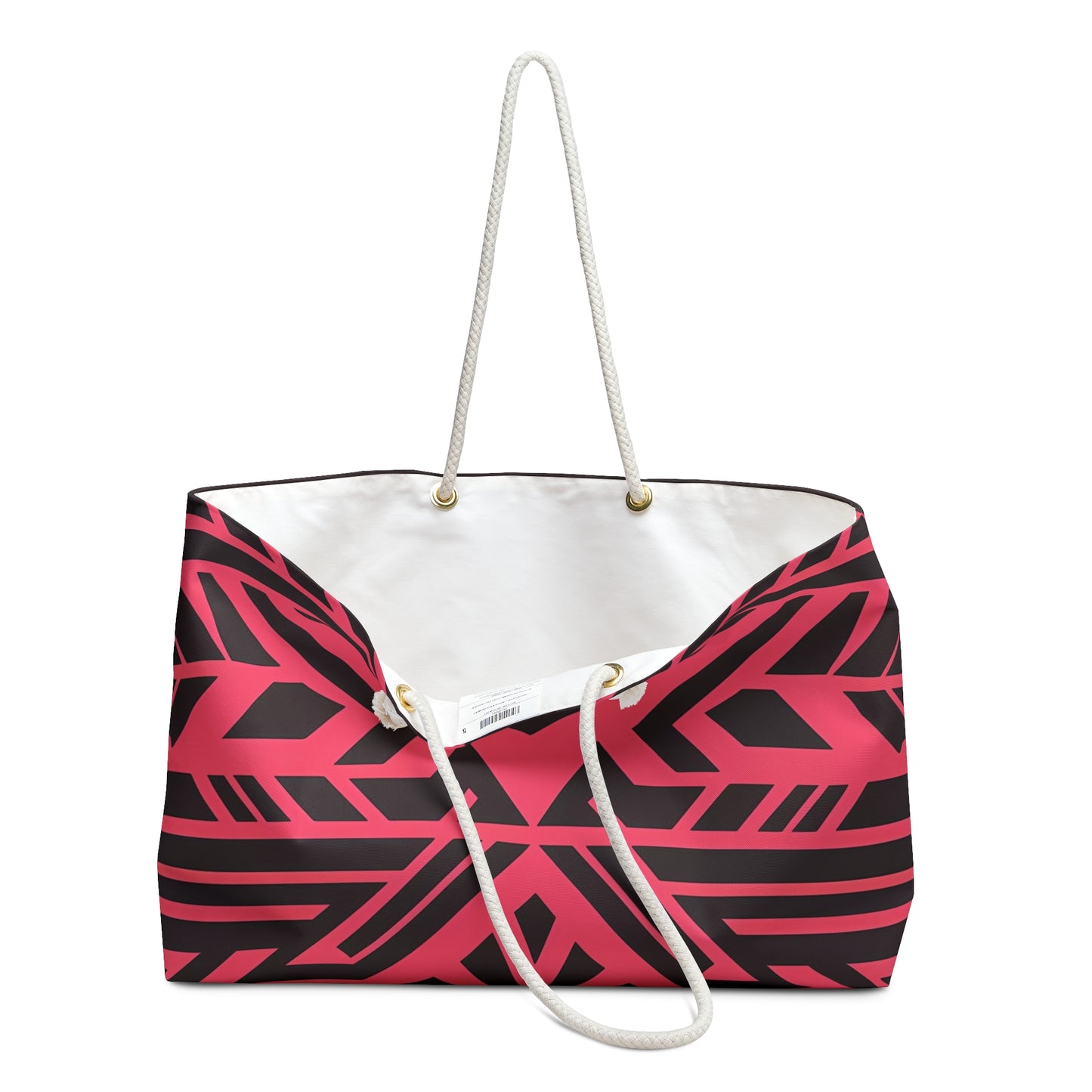 Boho Tribal Oversized Weekender Bag - Black Southwest Design on Pink-Red Background, Travel Accessory