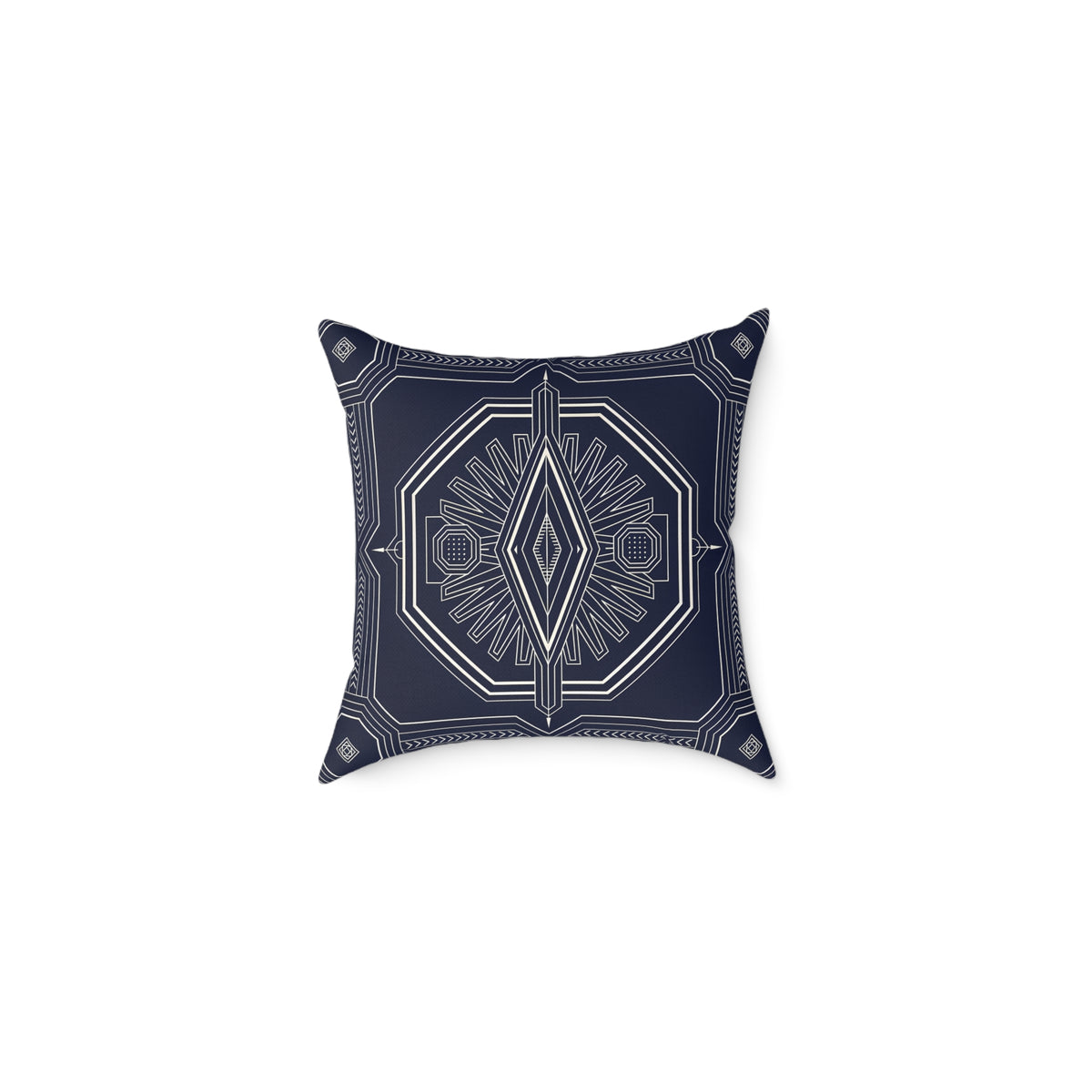 Navy White Geometric Mandala Square Pillow | Tribal Diamond Pattern