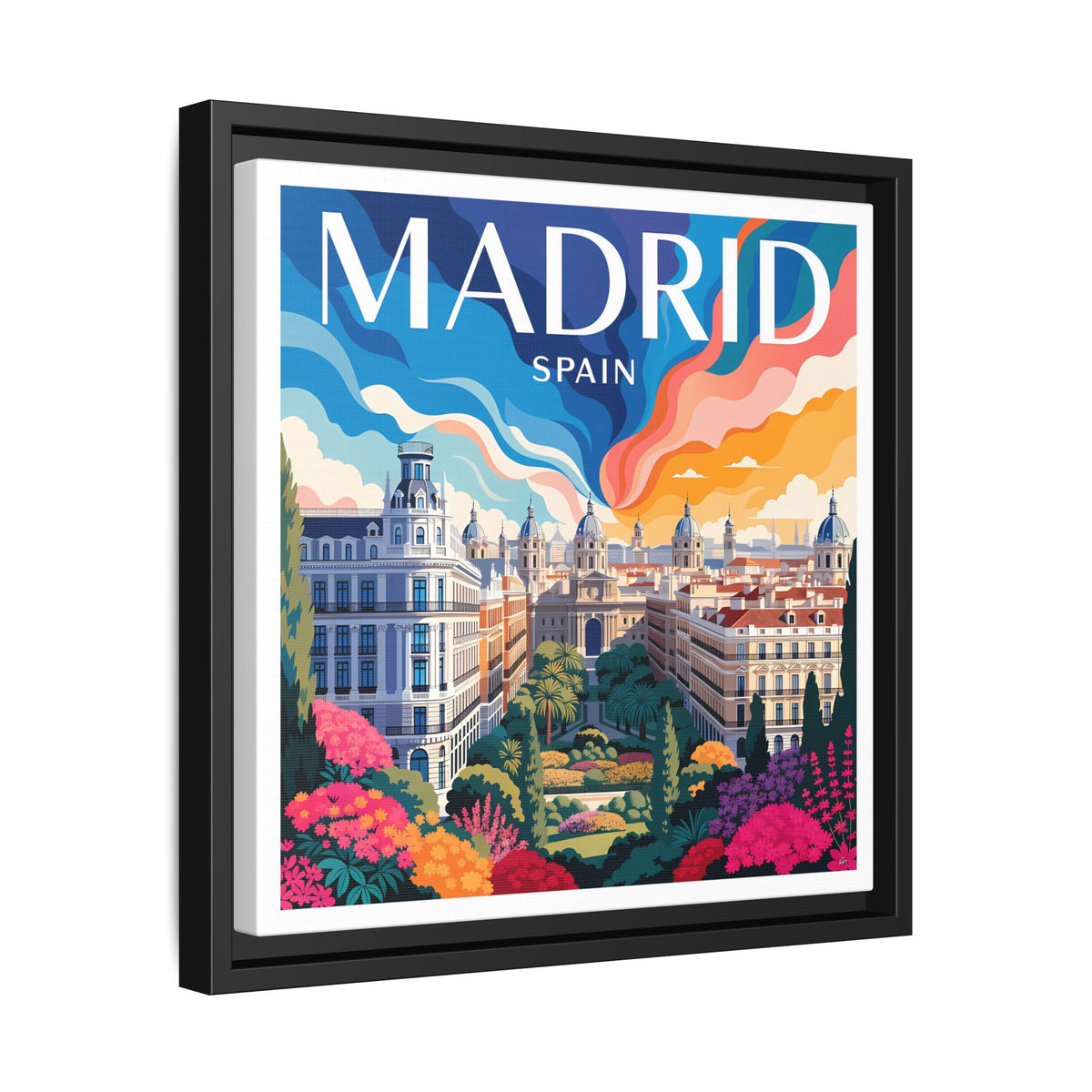 Madrid Spain Travel Art Matte Canvas Framed | Cityscape Wall Art