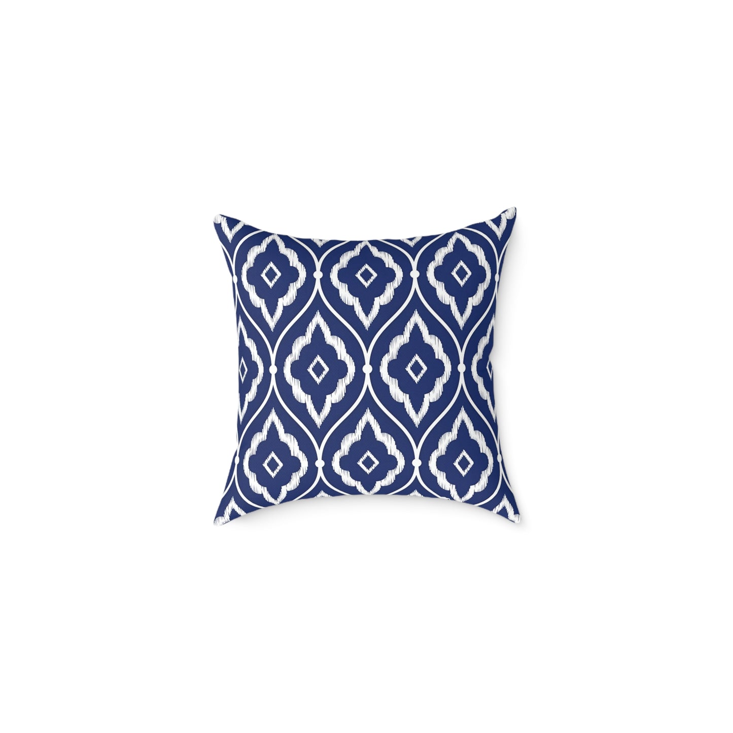 Navy and White Ikat Geometric Pattern Square Pillow | Coastal Home Decor