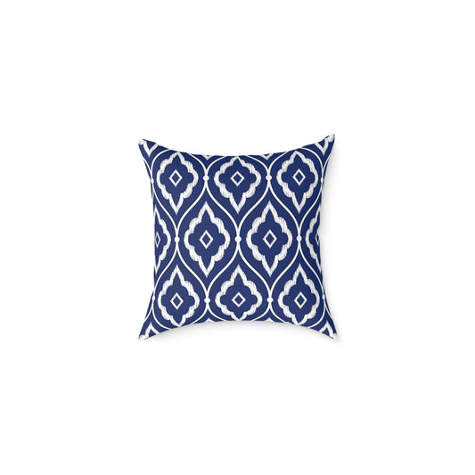 Navy and White Ikat Geometric Pattern Square Pillow | Coastal Home Decor