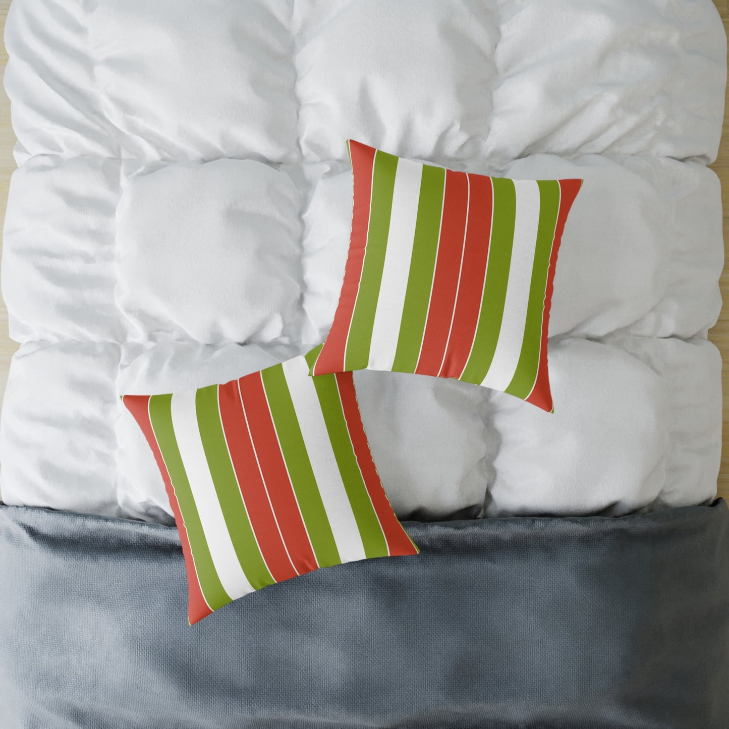 Orange White Green Stripe Pillow | Square Poly Canvas Pillow