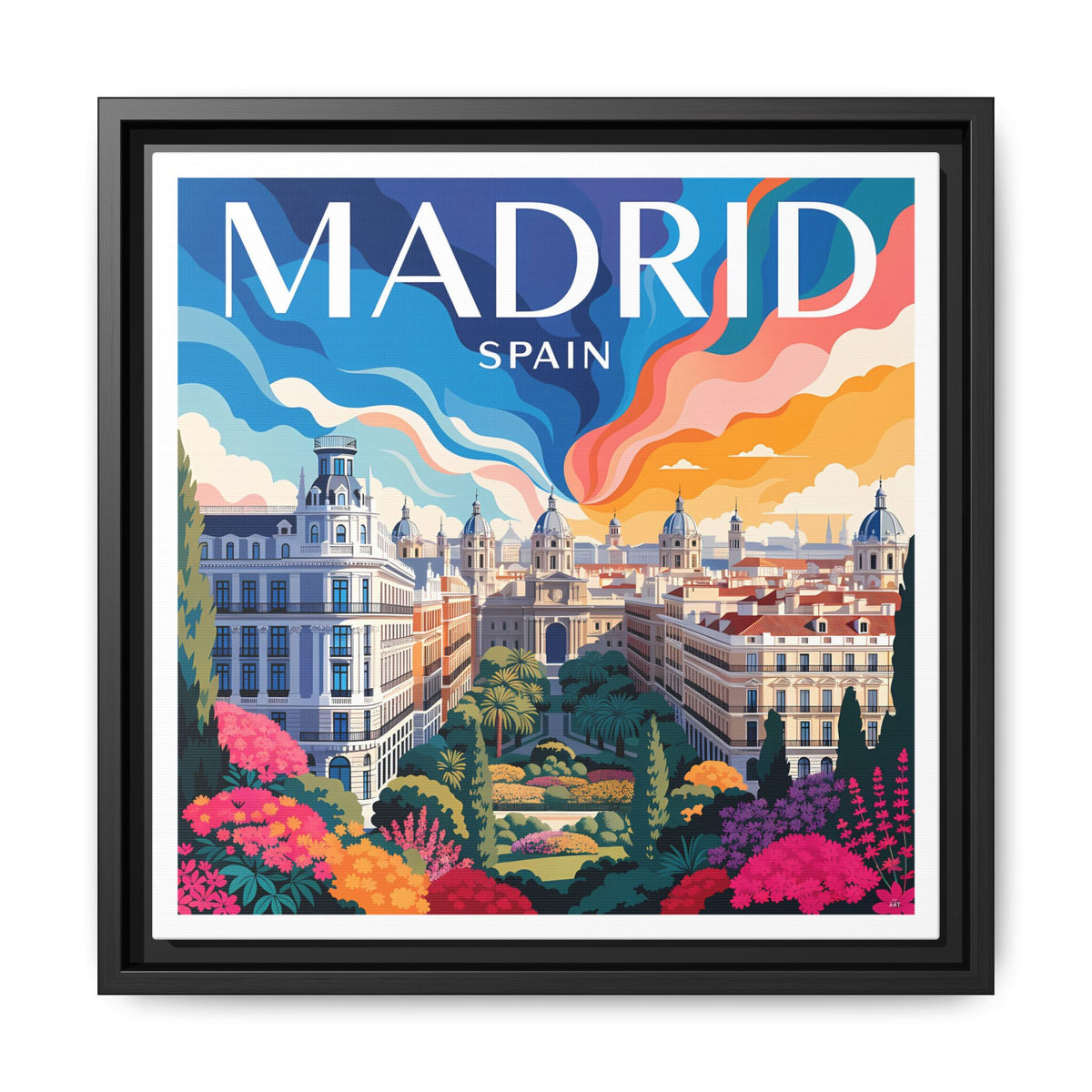 Madrid Spain Travel Art Matte Canvas Framed | Cityscape Wall Art
