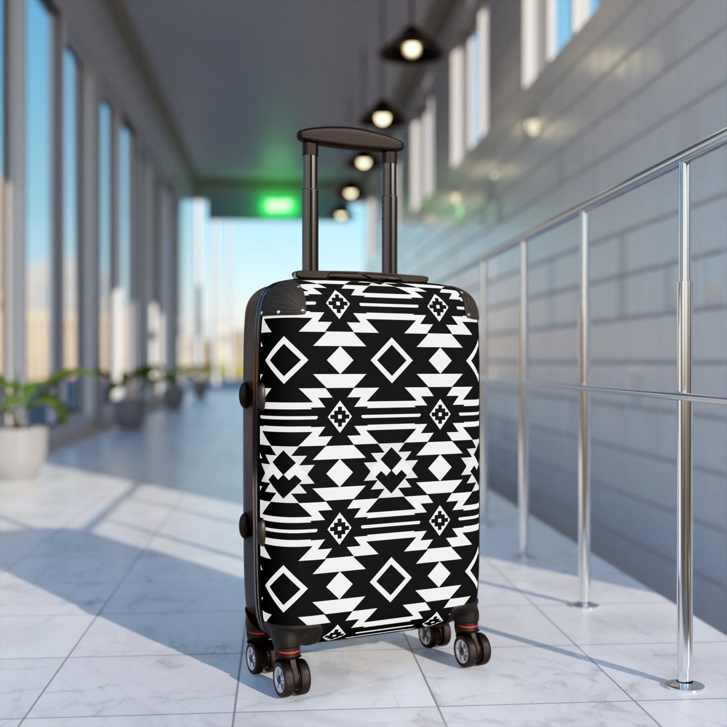 Black White Aztec Geometric Suitcase | Tribal Pattern Luggage