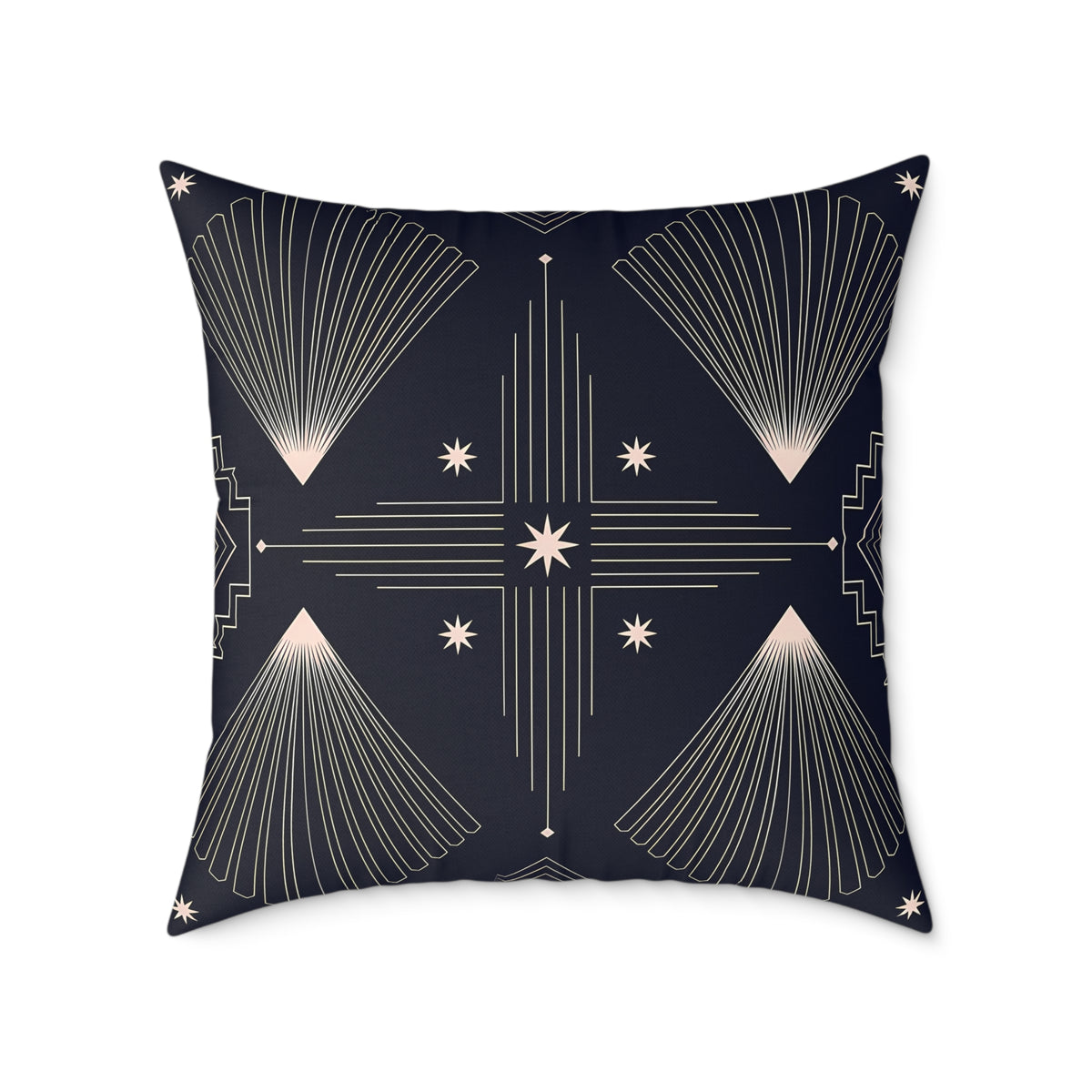 Indigo Blue Art Deco Starburst Square Pillow | Geometric Night Sky Throw Pillow