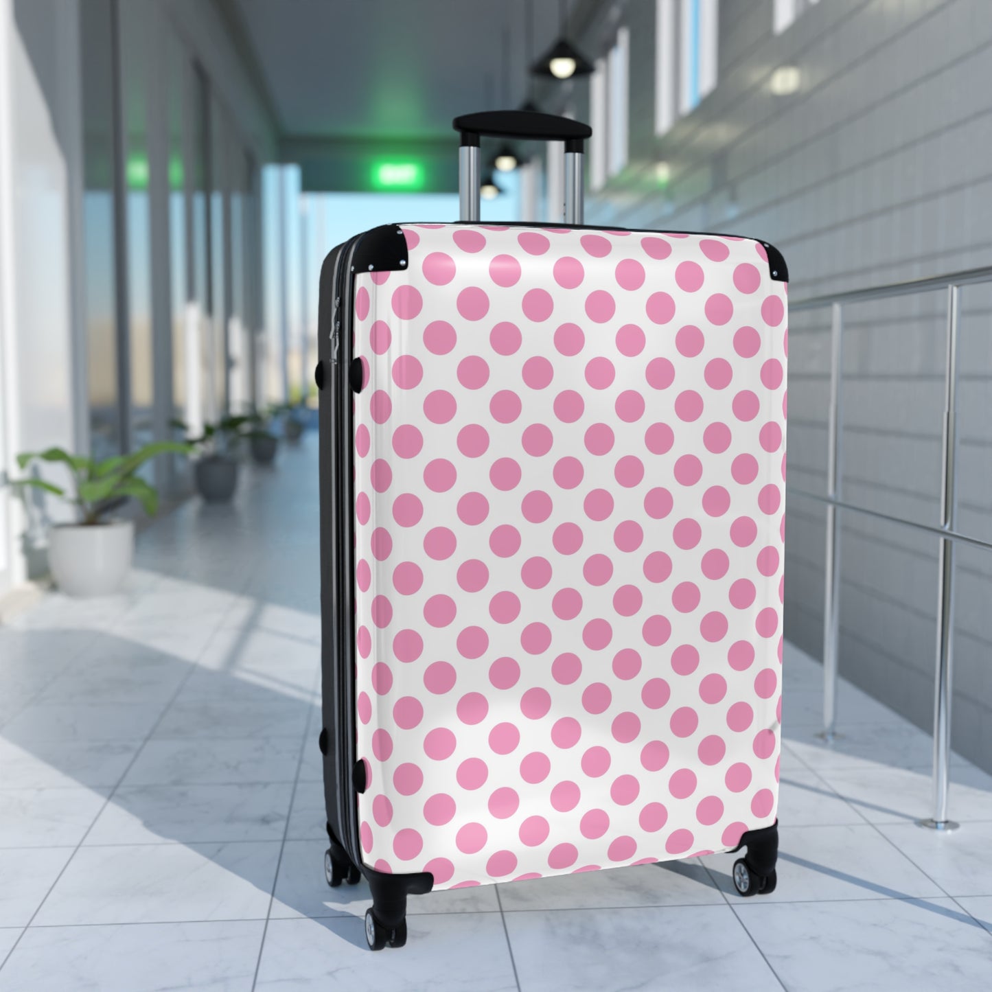 Cute Pink Polka Dot Suitcase, Trendy Luggage, Travel Gear, Vacation Essentials, Stylish Carry-On for Women, Teen Luggage