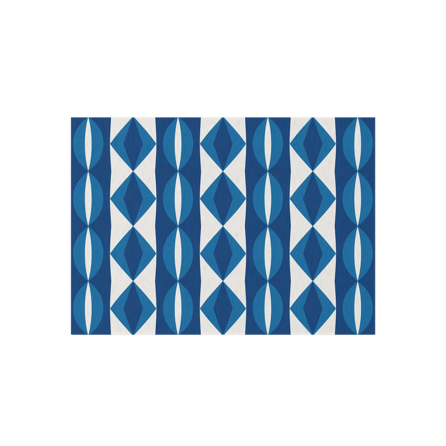 Blue White Geometric Pattern Outdoor Rug | Modern Diamond Stripe Patio Mat