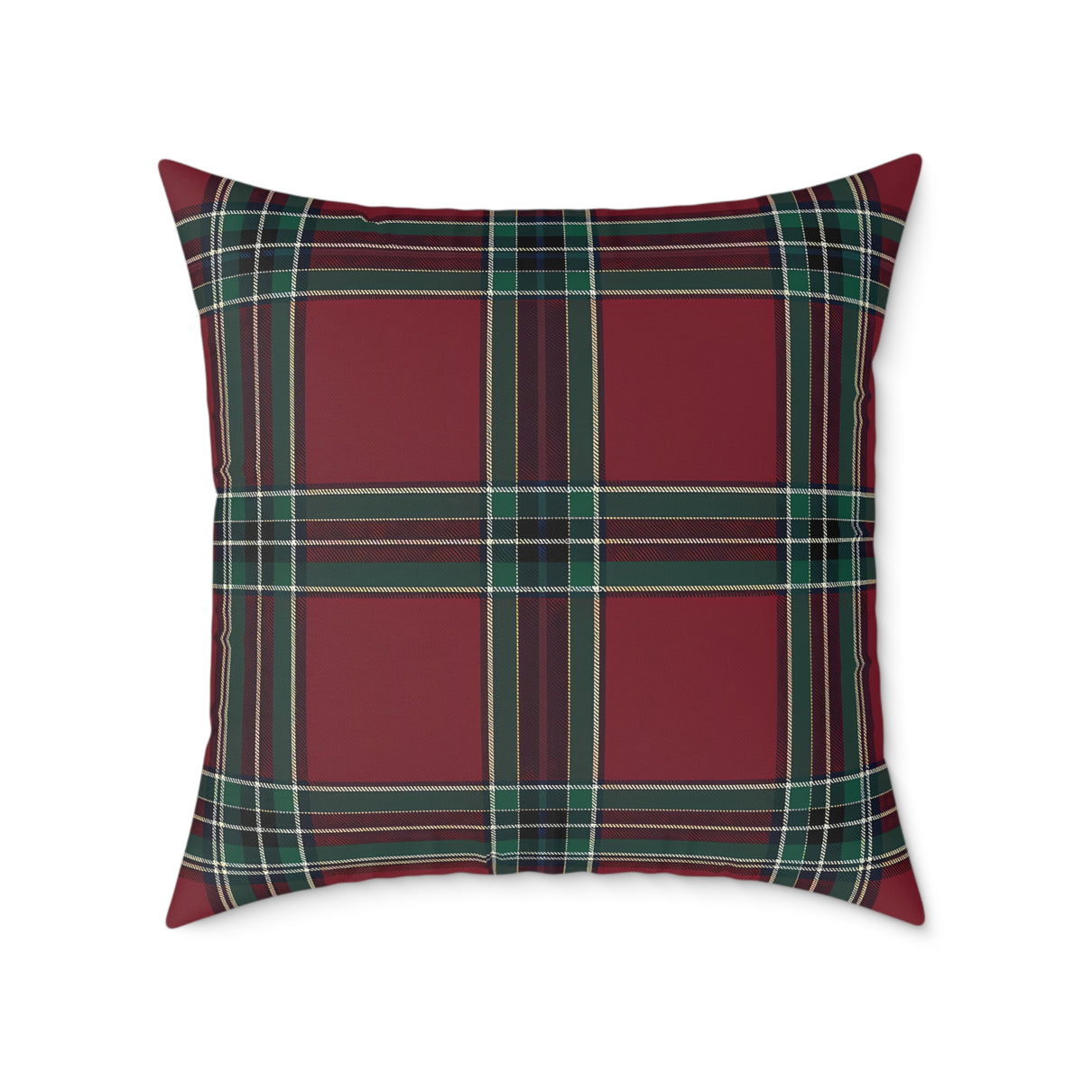 Red Green Purple White Beige Tartan Plaid Square Pillow | Holiday Cabin Decor