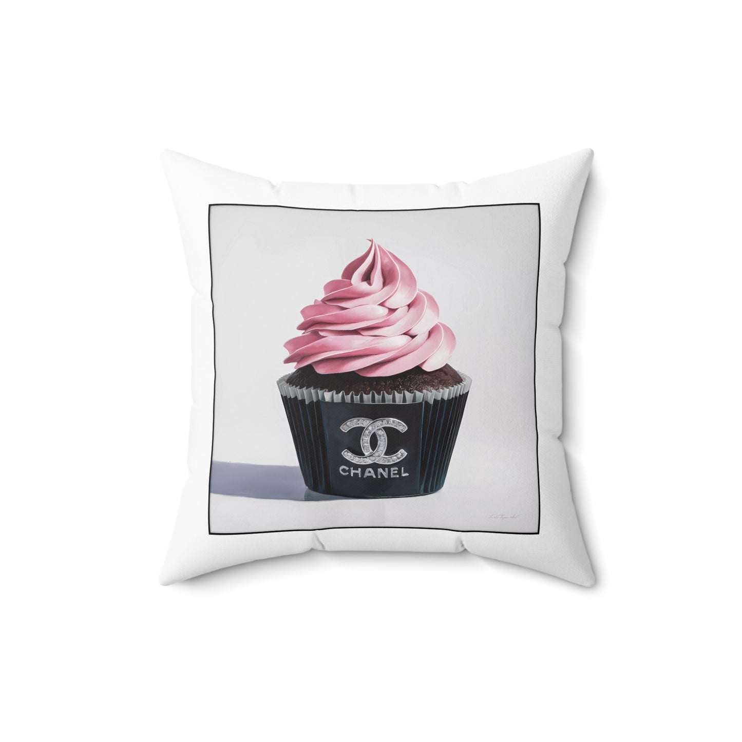 Fashionista Chanel Cupcake Square Pillow, Glam Girl Decor, Pink Frosting Cushion, Chocolate Pillow Case, Home Decor Gift